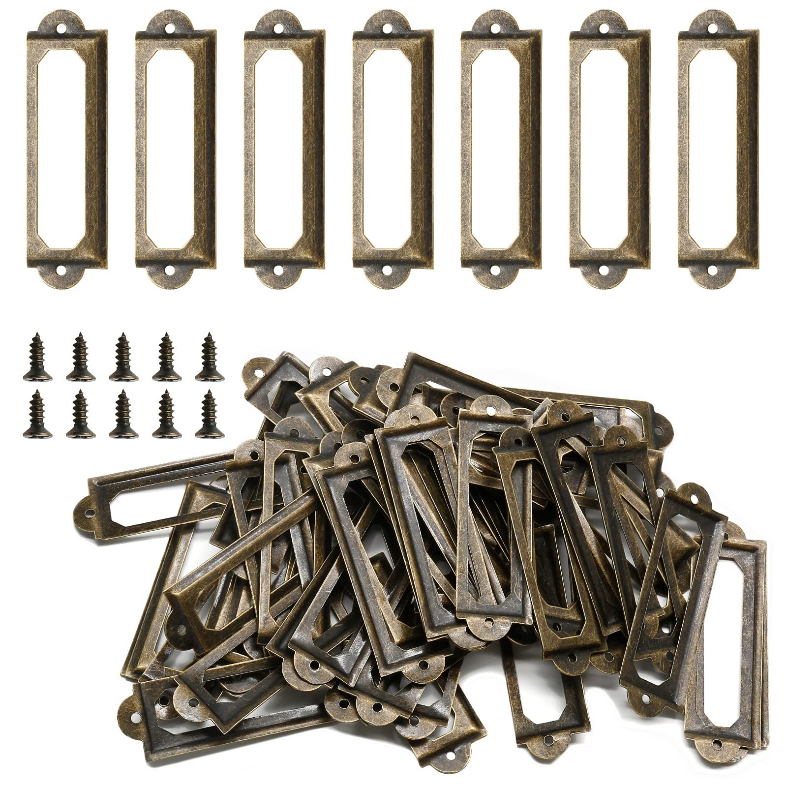 50PCS Metal Label Holders for Drawers Cabinets Antique Bronze 60x17mm