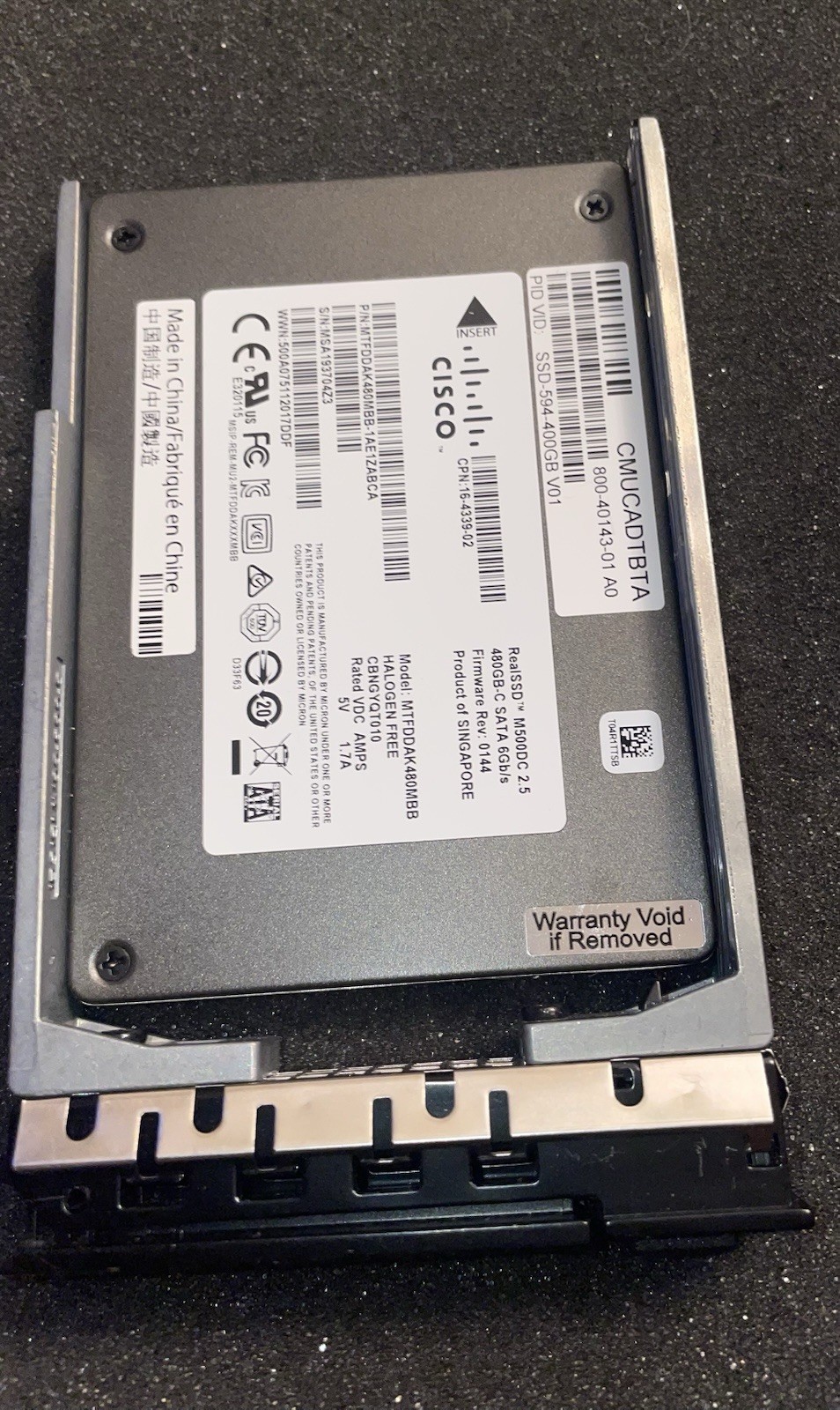 Cisco 400GB 2.5in SATA III 6Gb/s Internal SSD Hot Swap Drive Module
