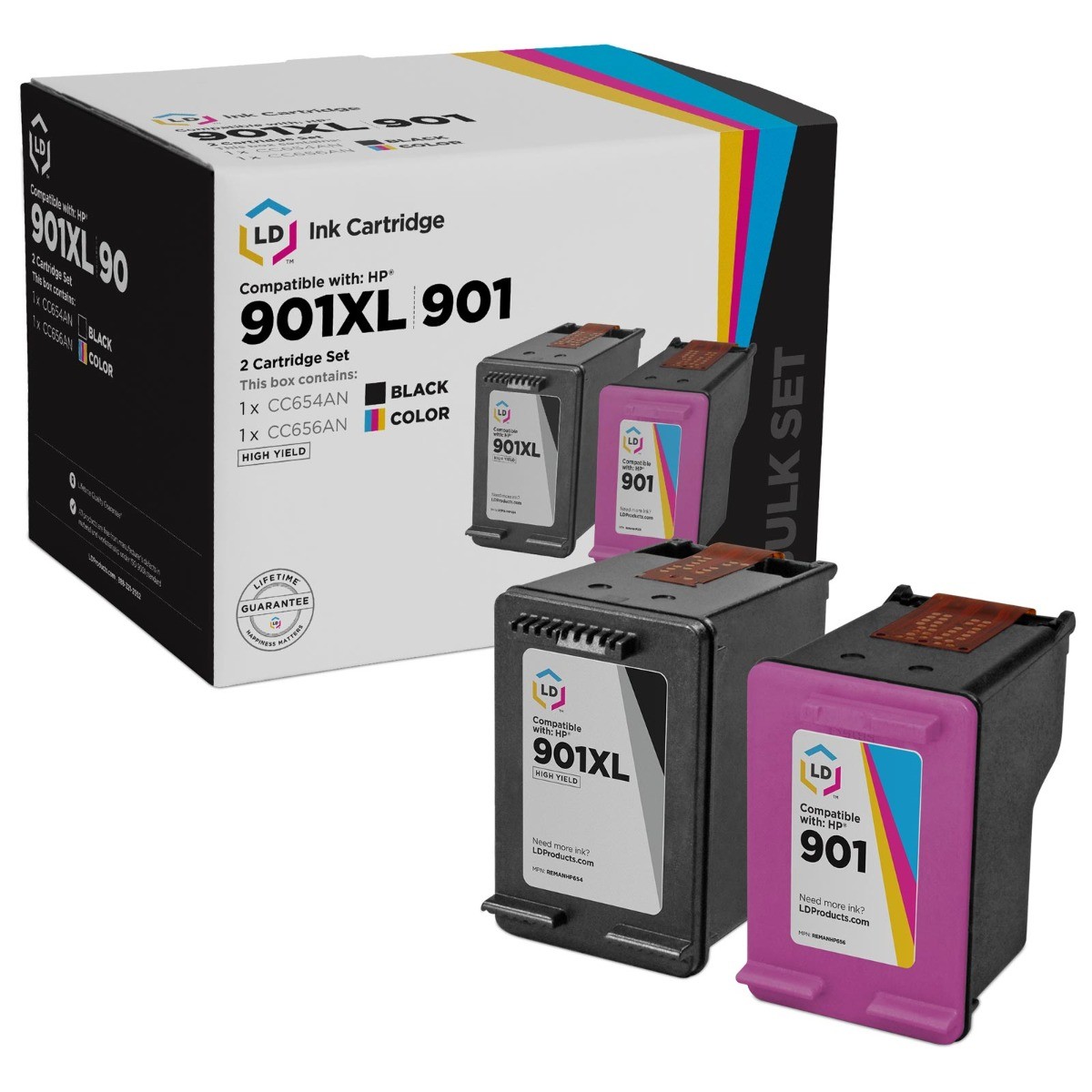 LD Replacement Ink Cartridge for HP 901XL Black CC654AN HP901 CC656AN Color
