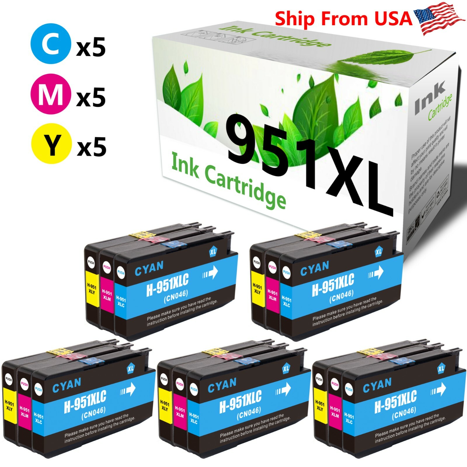 15PK 950XL 951 XL Ink Cartridge for OfficeJet Pro 8100 8630 Printer