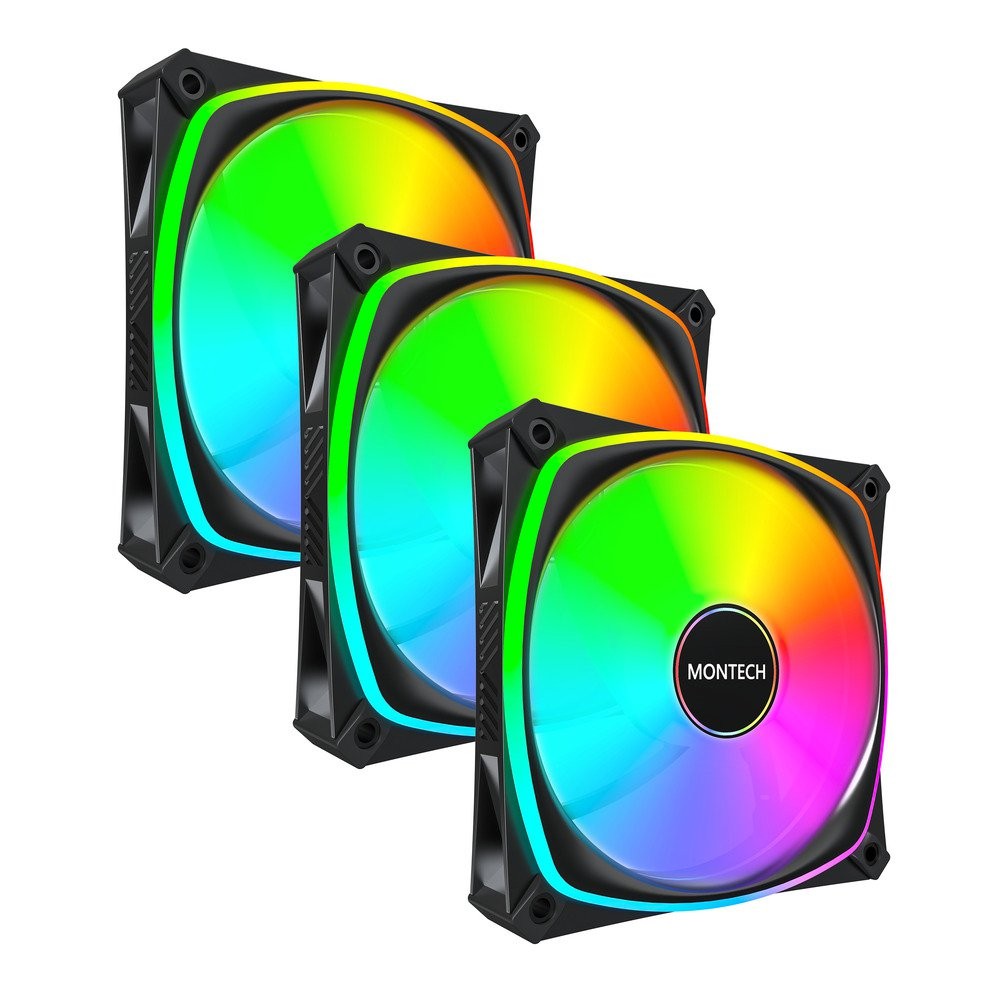 Montech RX120 PRO RX120PB3IN1 120mm ARGB Fan, 1600PWM, 3 in 1 Pack, Black