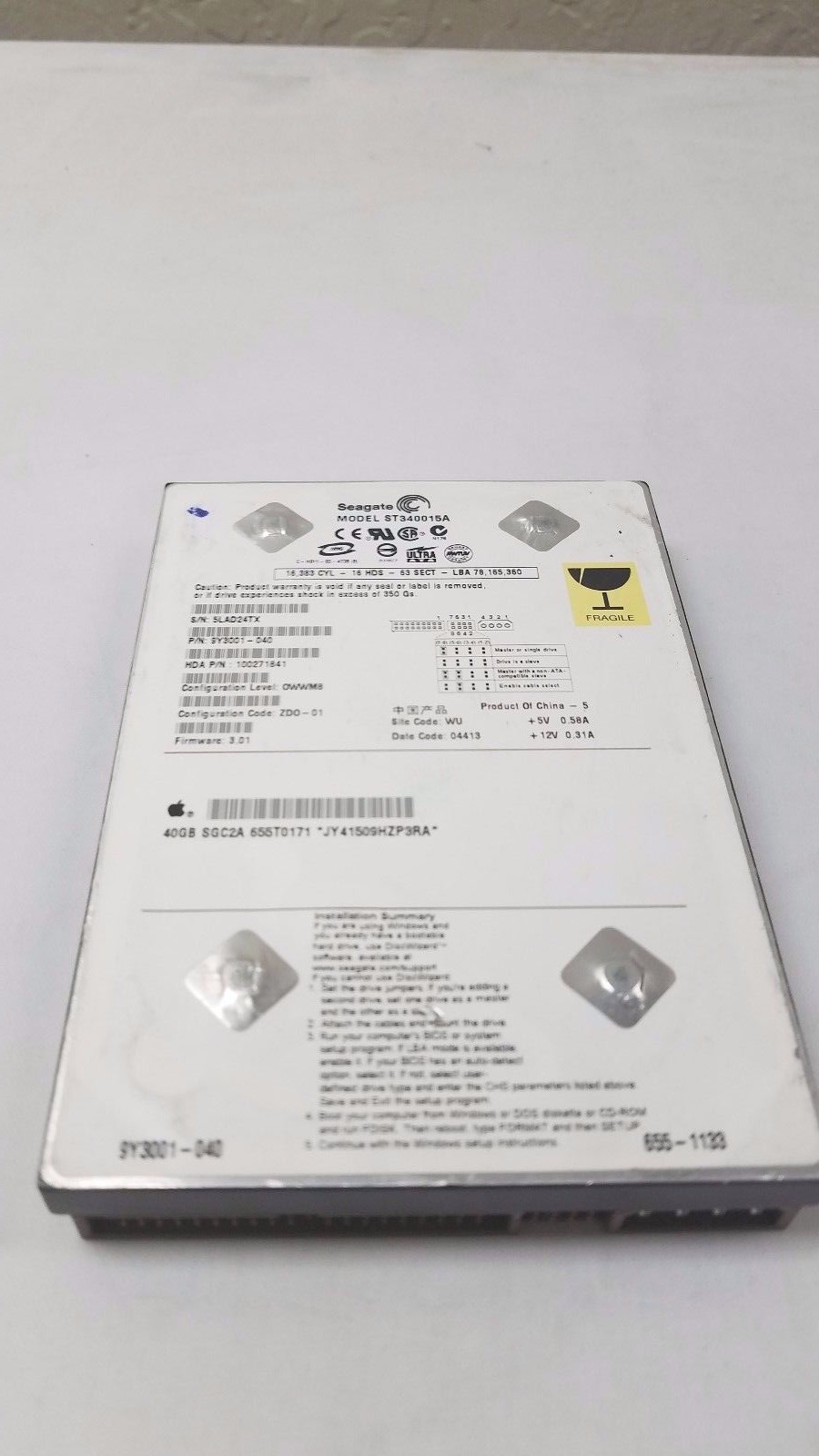 Apple ST340015A SEAGATE 9Y3001-040 IDE 3.5" 40GB 5400RPM Hard Disk Drive