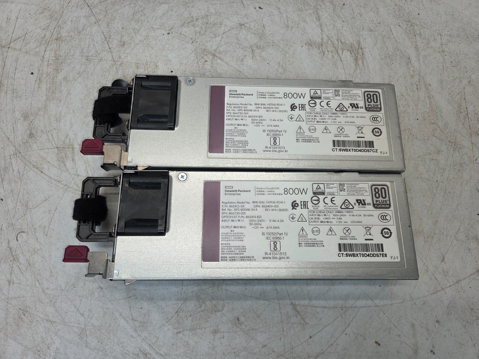 Pair of HPE 865412-501 800W Power Supply 80 866730-001