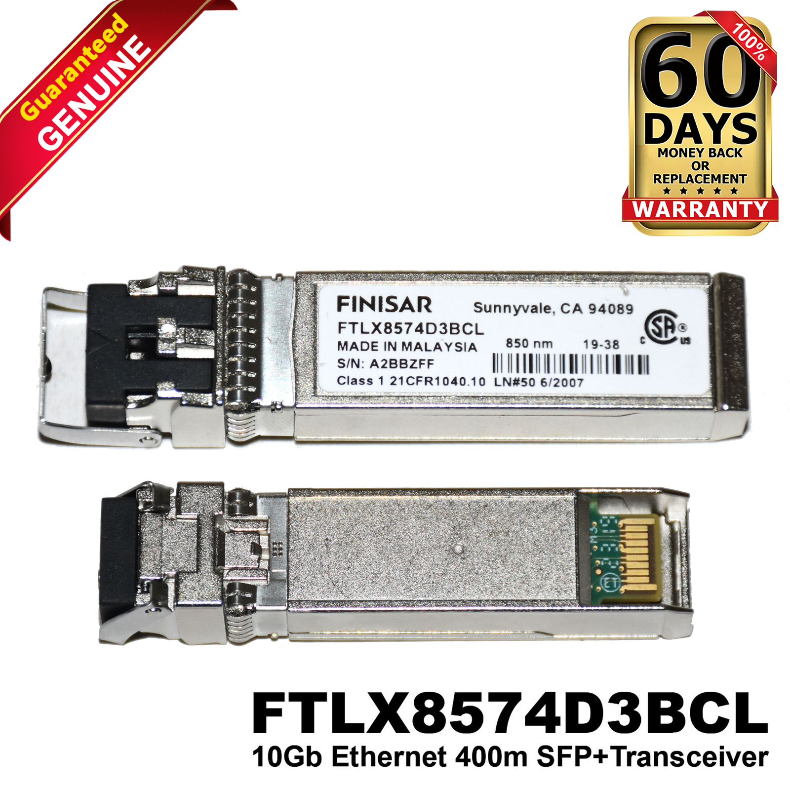 Lot of 2 Finisar FTLX8574D3BCL 10Gb SFP+ 850nm SR LC MMF Transceivers