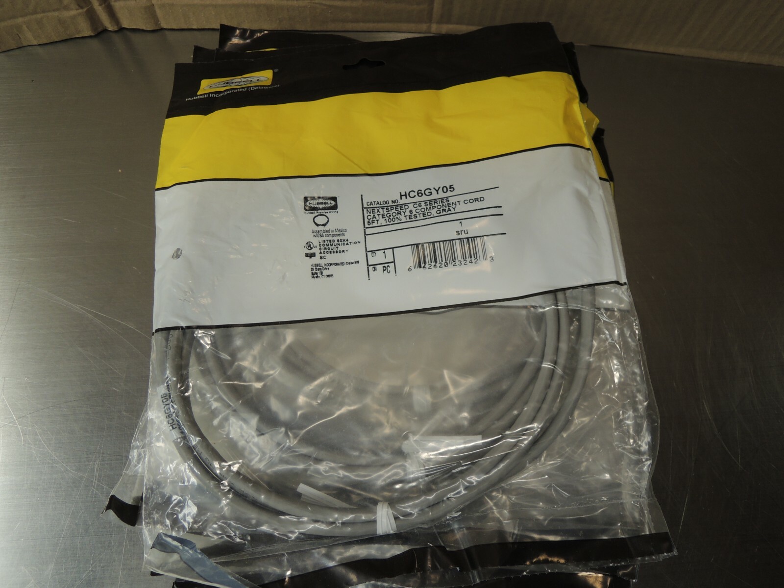 (10) Hubbell HC6GY05 NEXTSPEED Universal Category 6 Patch Cord, 5' Length, Gray