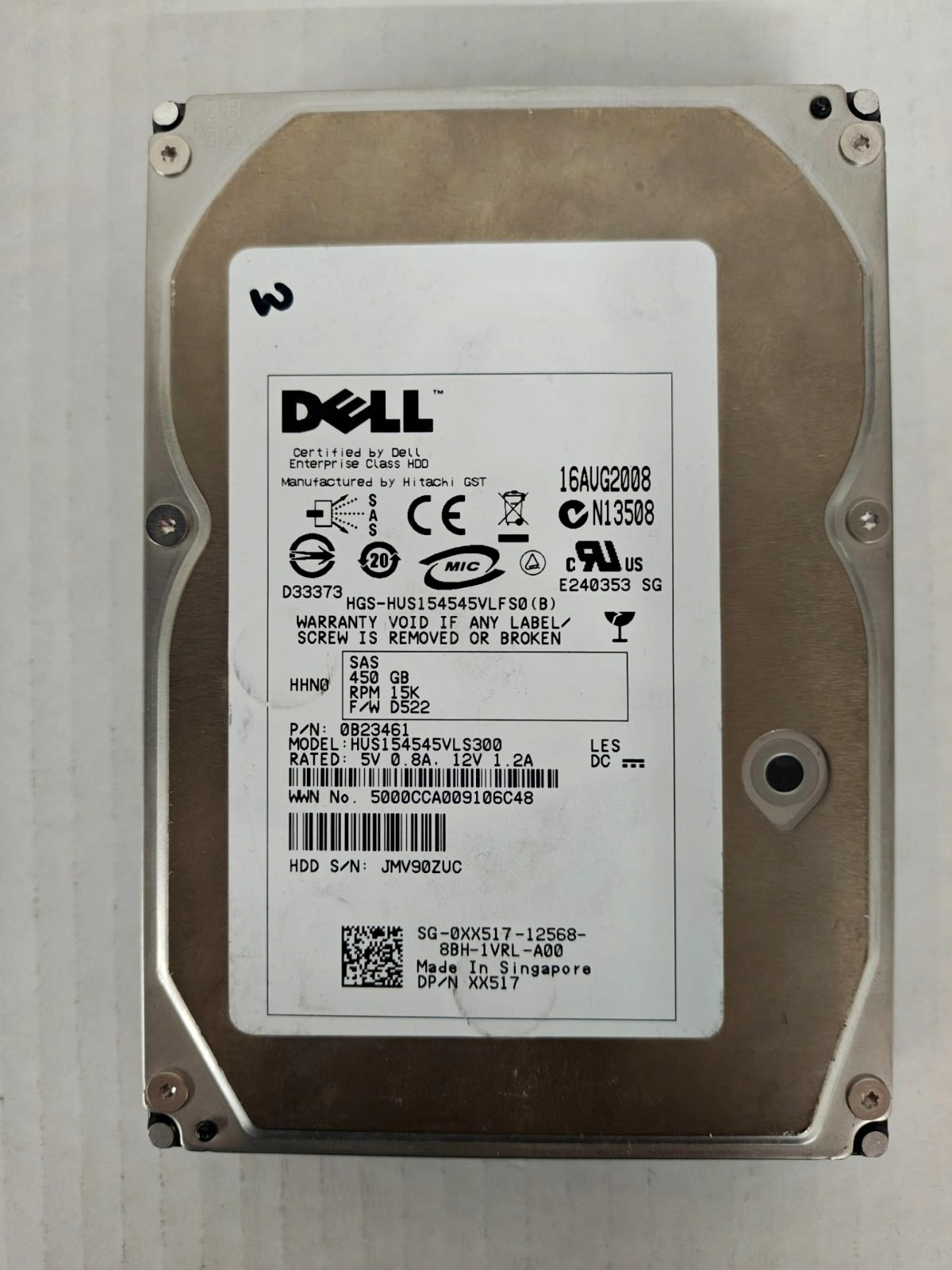 Dell Hitachi Ultrastar 15K450 450GB 15K RPM SAS 3.5" HUS154545VLS300 (D6/b1)