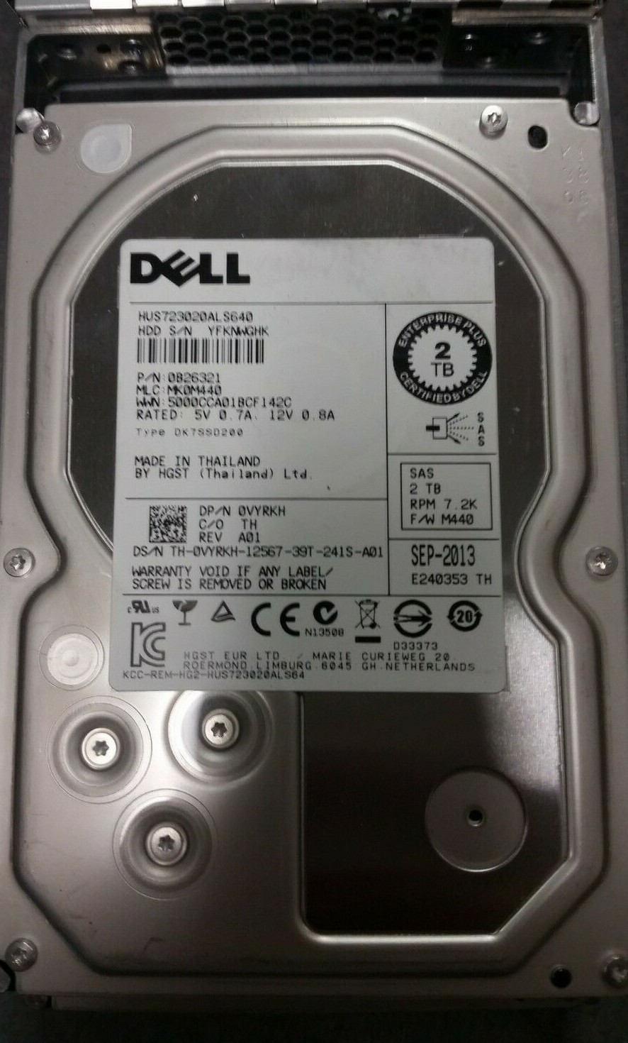 Lot of 2 Dell VYRKH  2TB 7200RPM SAS 3.5" Server Hard Drive with Tray