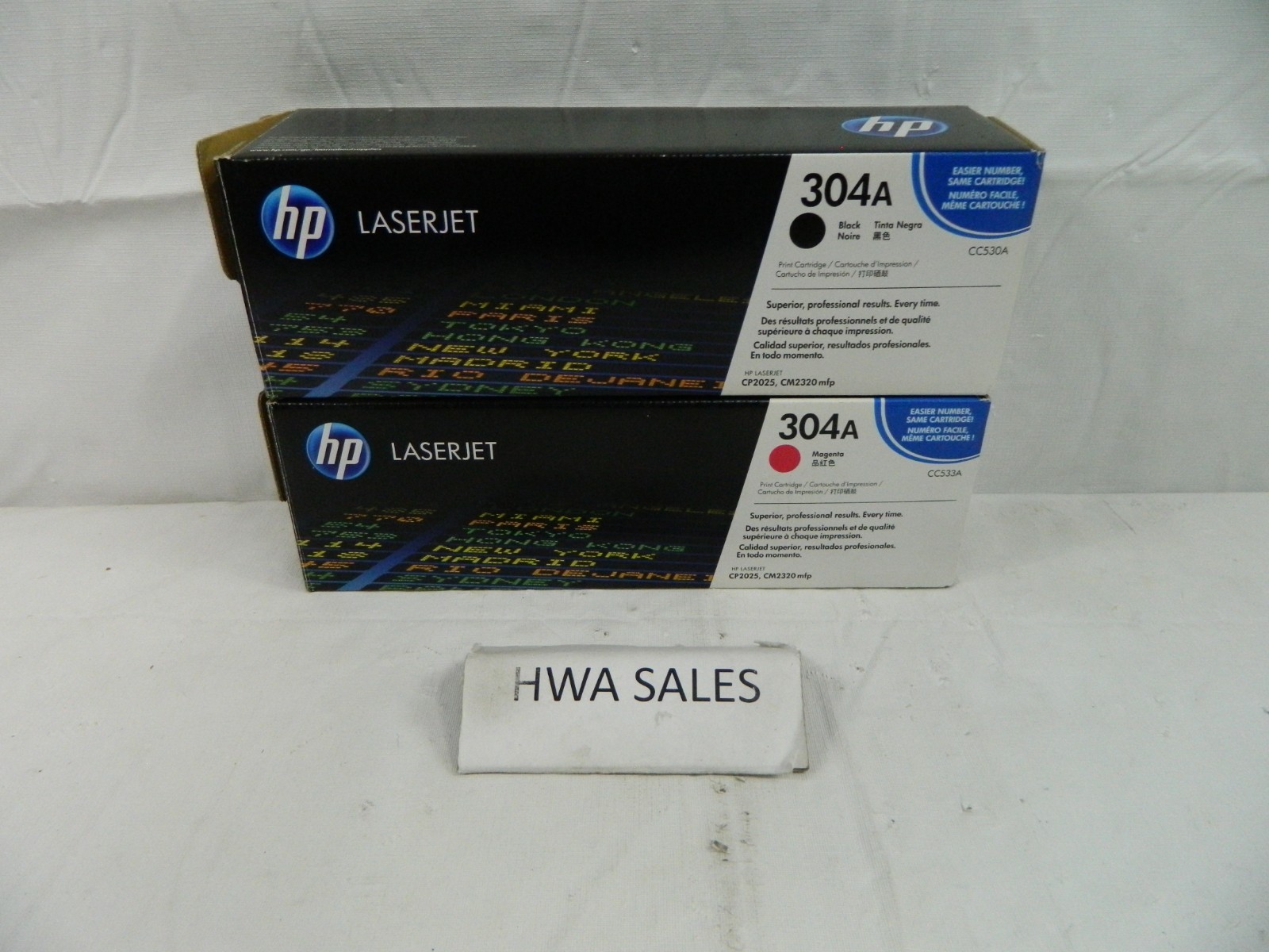 2 Gen HP 304A CC530A CC533A Black & Magenta Toner Cartridges CP2025 CM2320 OEM