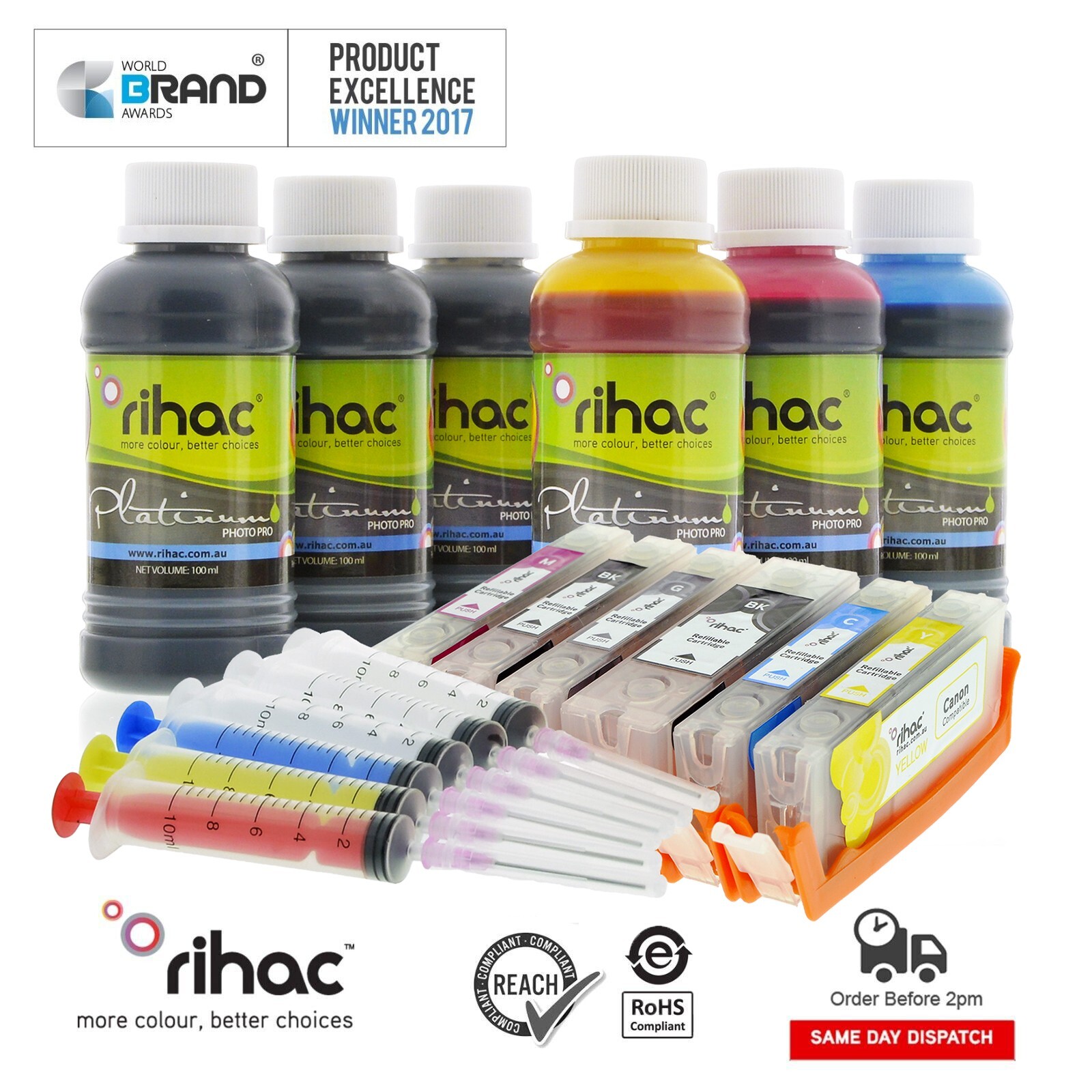 Rihac Refillable Ink Cartridges for Canon MG7560 IP8760 PGI-650 CLI-651 ARC CISS
