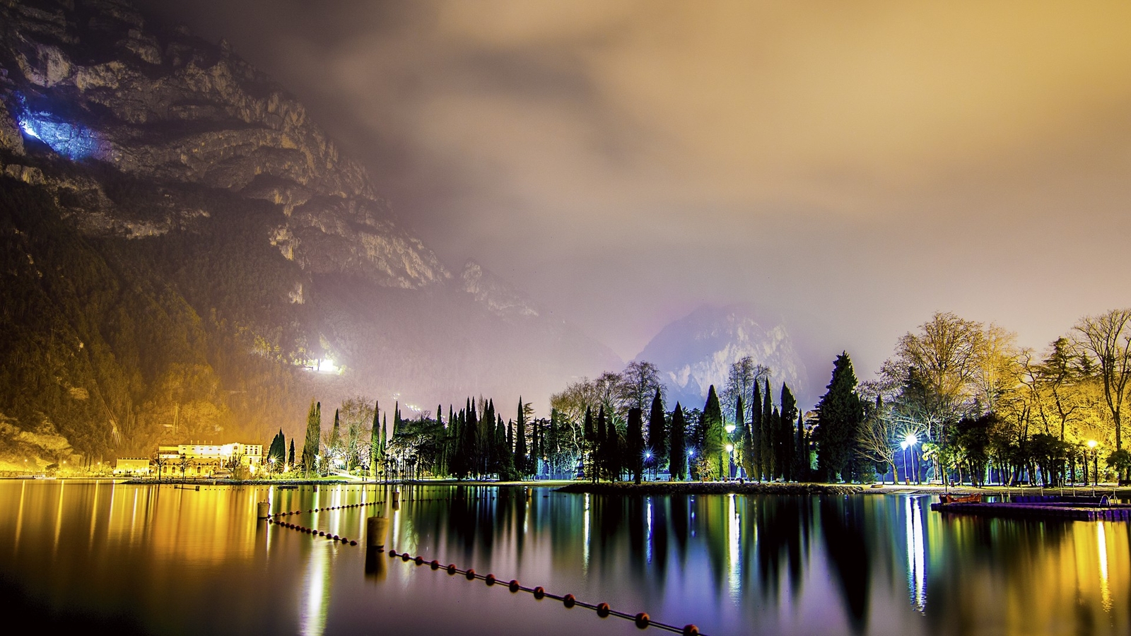 Landscape nature night lights mountains trees Custom Gaming Mat Desk
