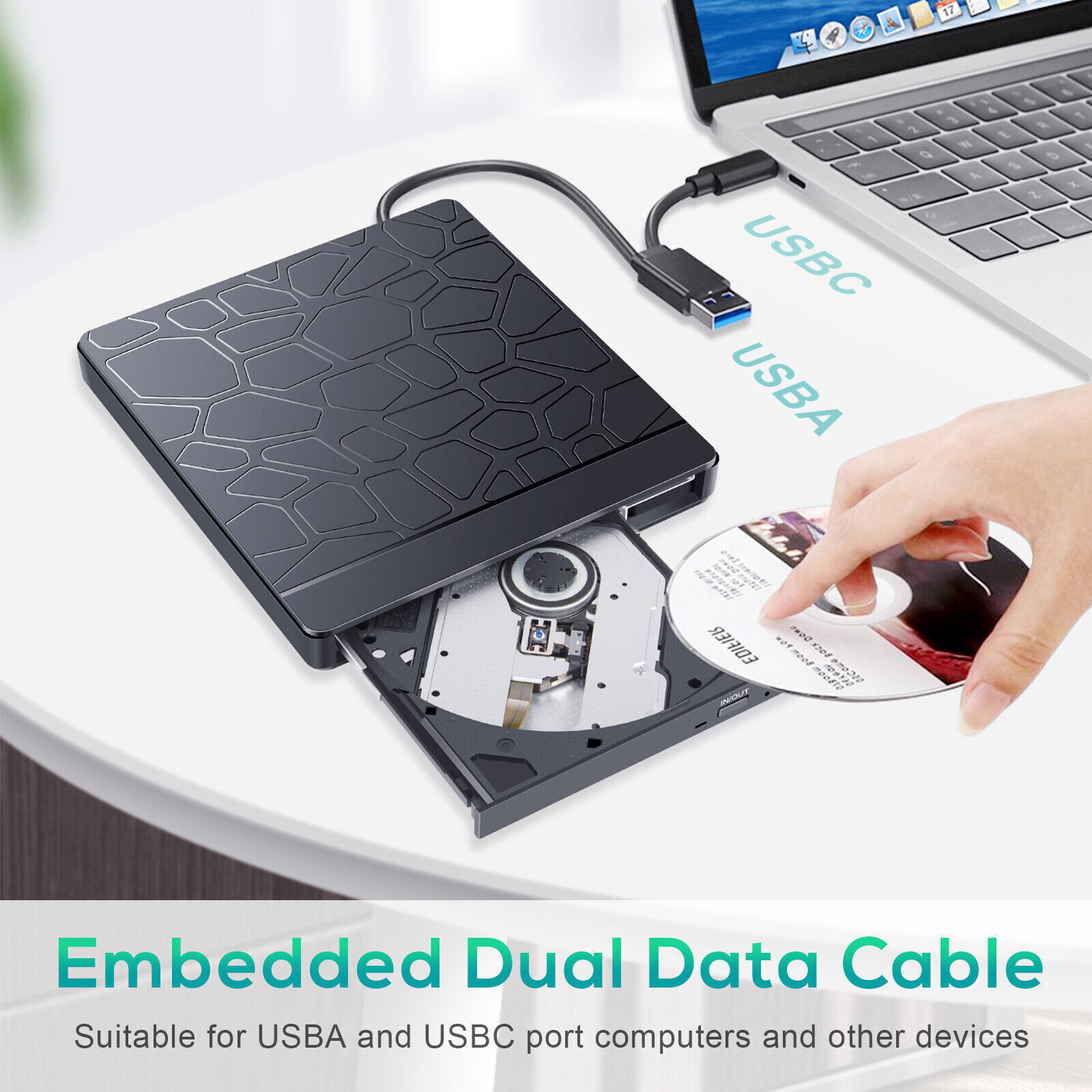 ✅Portable USB 3.0 External CD DVD Drive Burner Writer Player for Laptop Computer