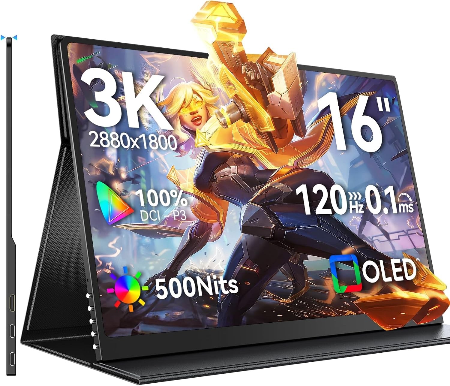 UPERFECT OLED Portable Monitor, 16" 3K 120Hz 0.1ms Portable Gaming Monitor