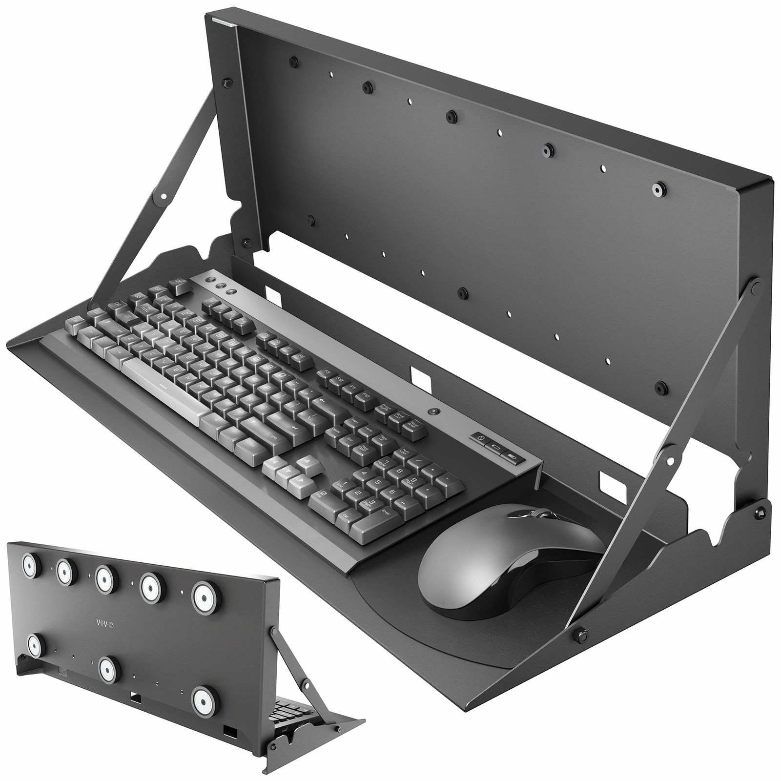 VIVO 24” Black Magnetic Flip Down Keyboard Tray Mount, Foldable Keyboard Tray