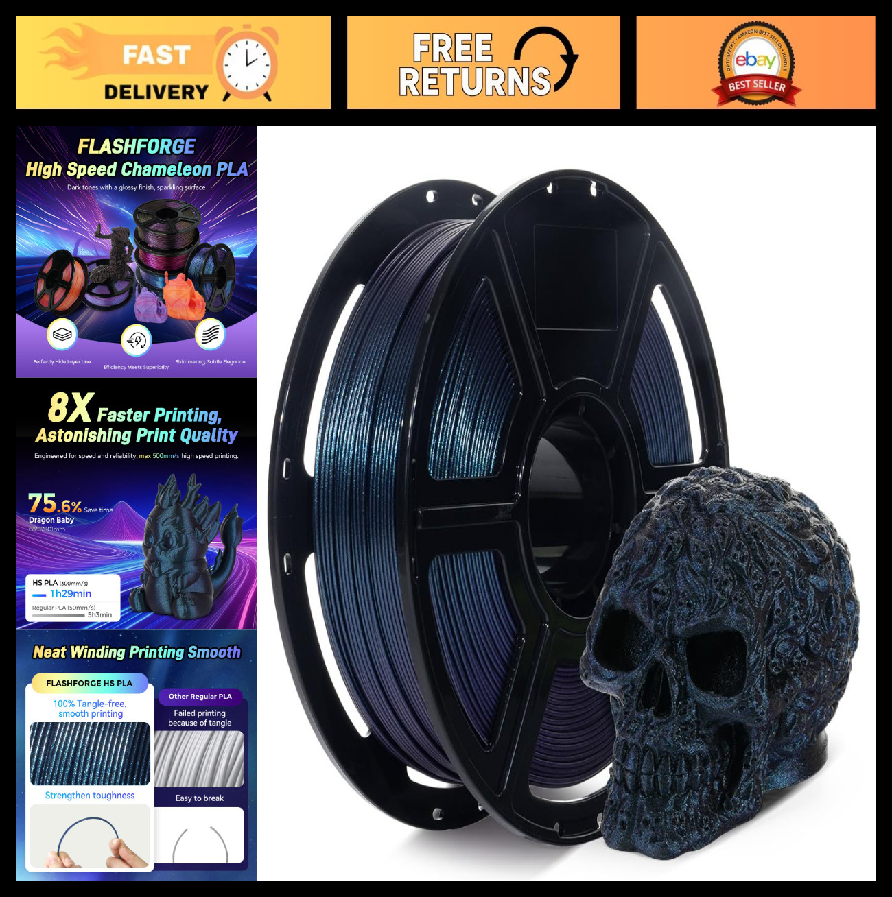 High-Speed 3D Printer Filament 1.75mm Color Shift Burnt Titanium, Fast Printing,