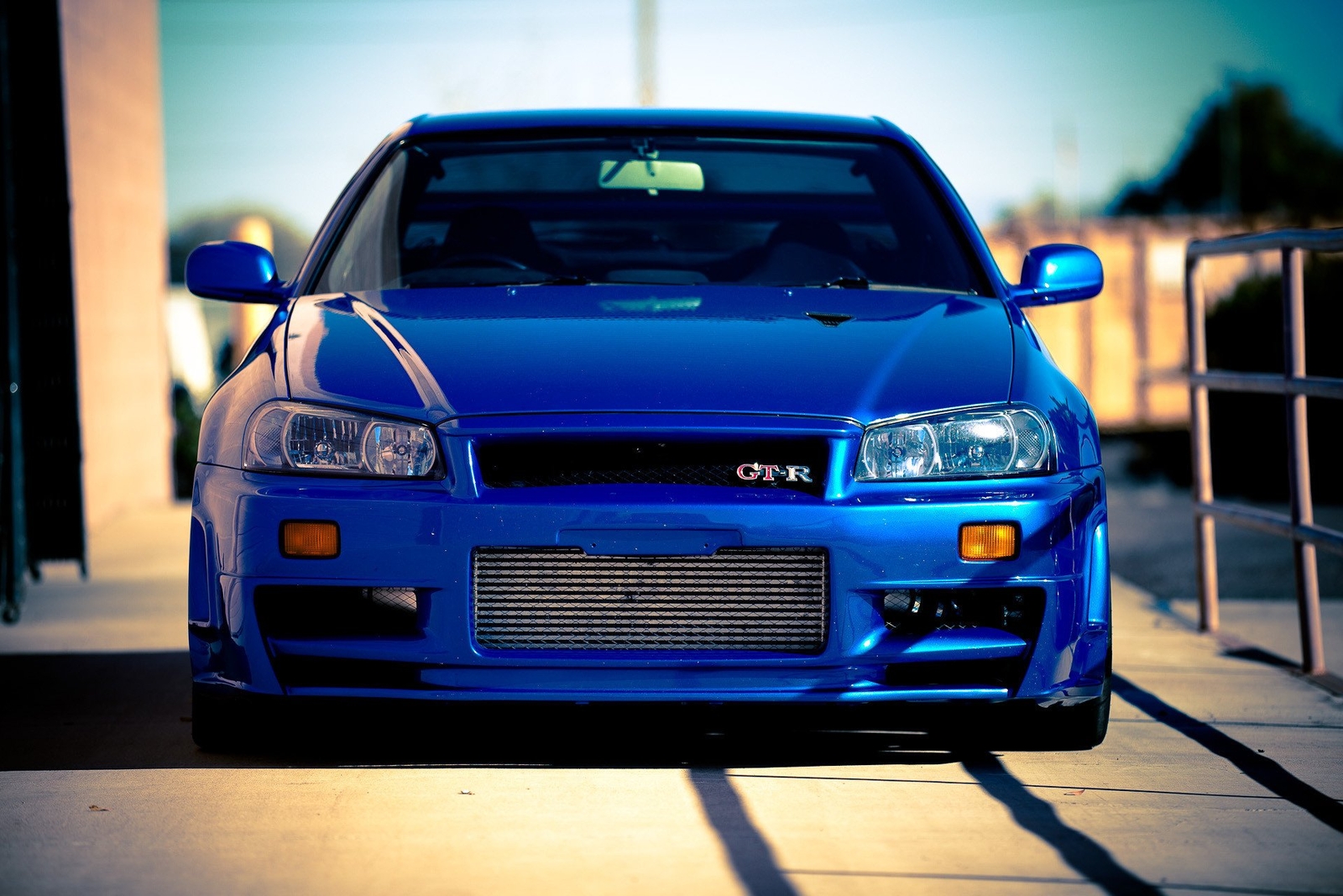 Cars nissan skyline gtr r34 car blue Desk Mat Stitched