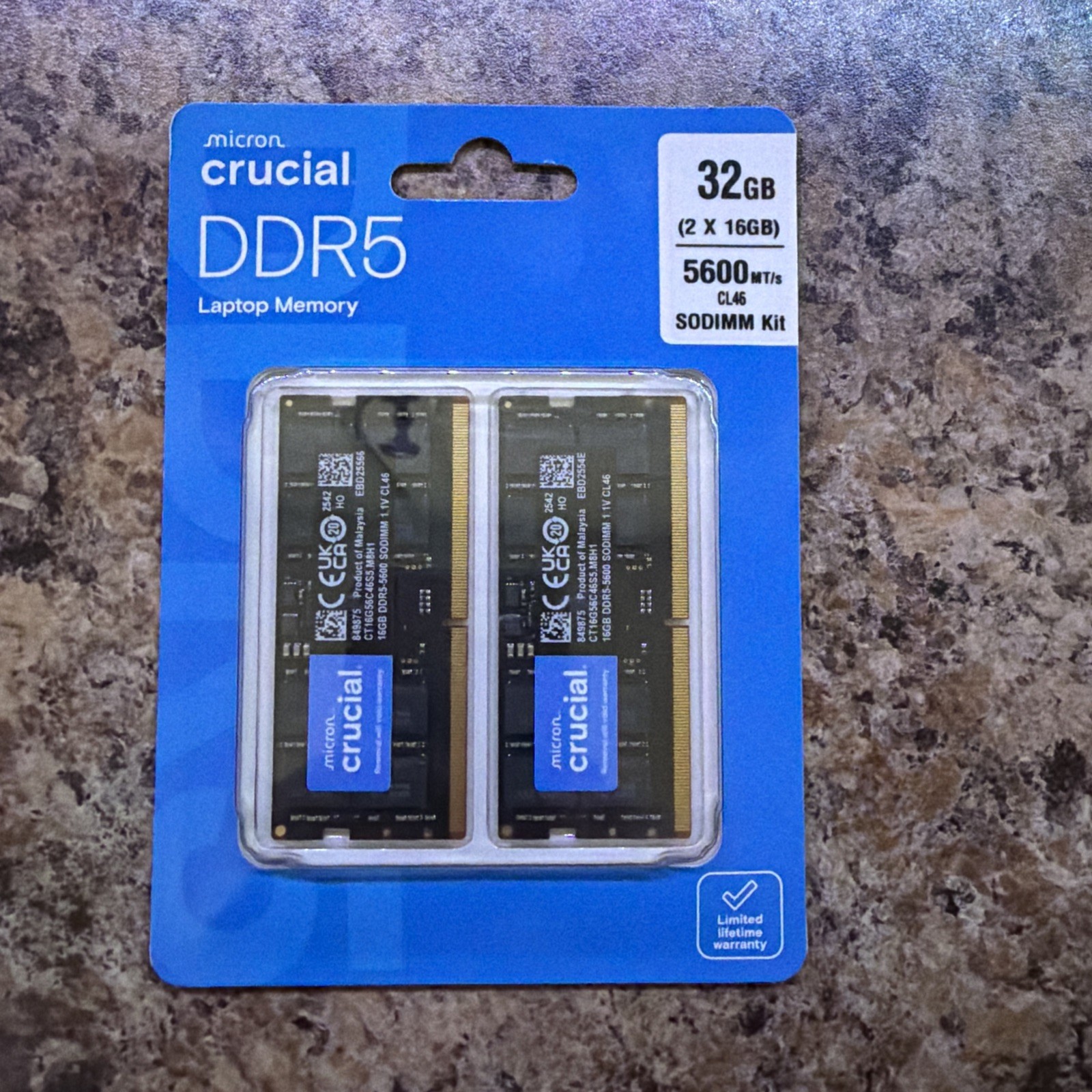 Crucial Micron 32GB Kit (2x16GB) DDR5 5600MHz SODIMM Laptop Memory  NEW