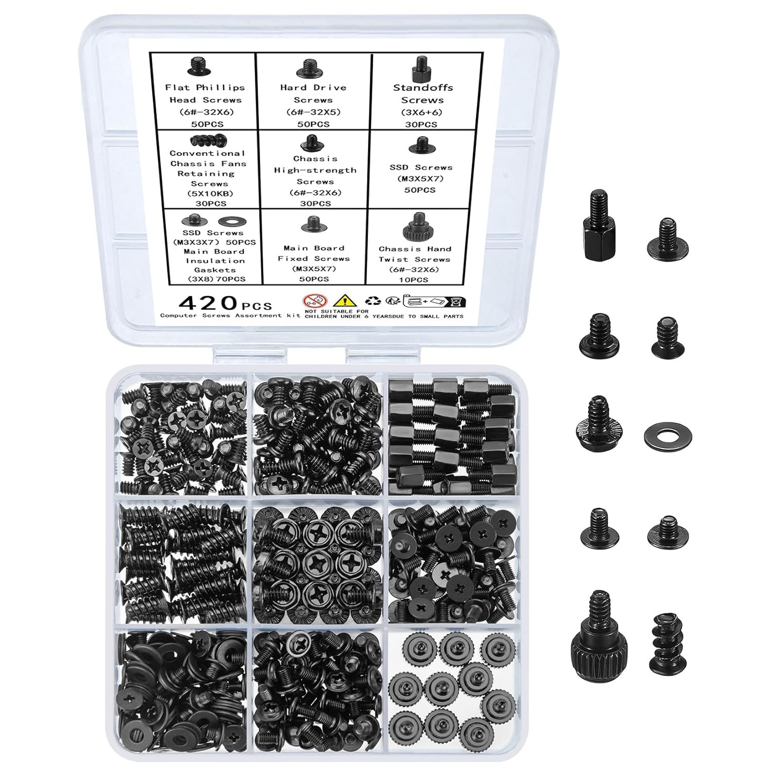 420pcs Computer Screws, Motherboard Standoffs and Screws Kit, Motherboard Scr...