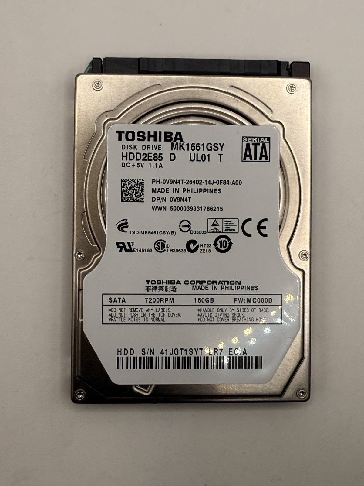 Dell Toshiba 160GB 2.5” SATA HDD MK1665GSX KJ5JD – Tested Working – USED