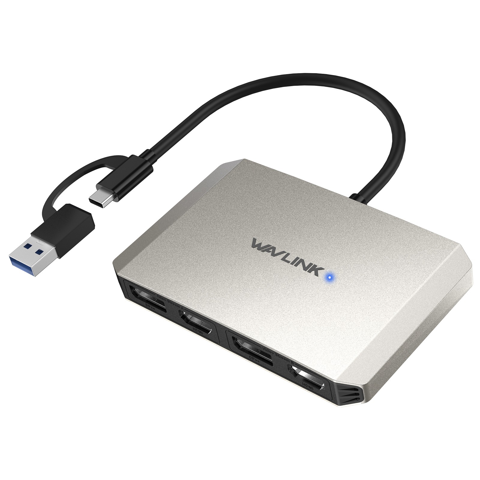 USB 3.0/USB C to DisplayPort and HDMI Adapter DisplayLink Dual 4K/5K Monitor Hub