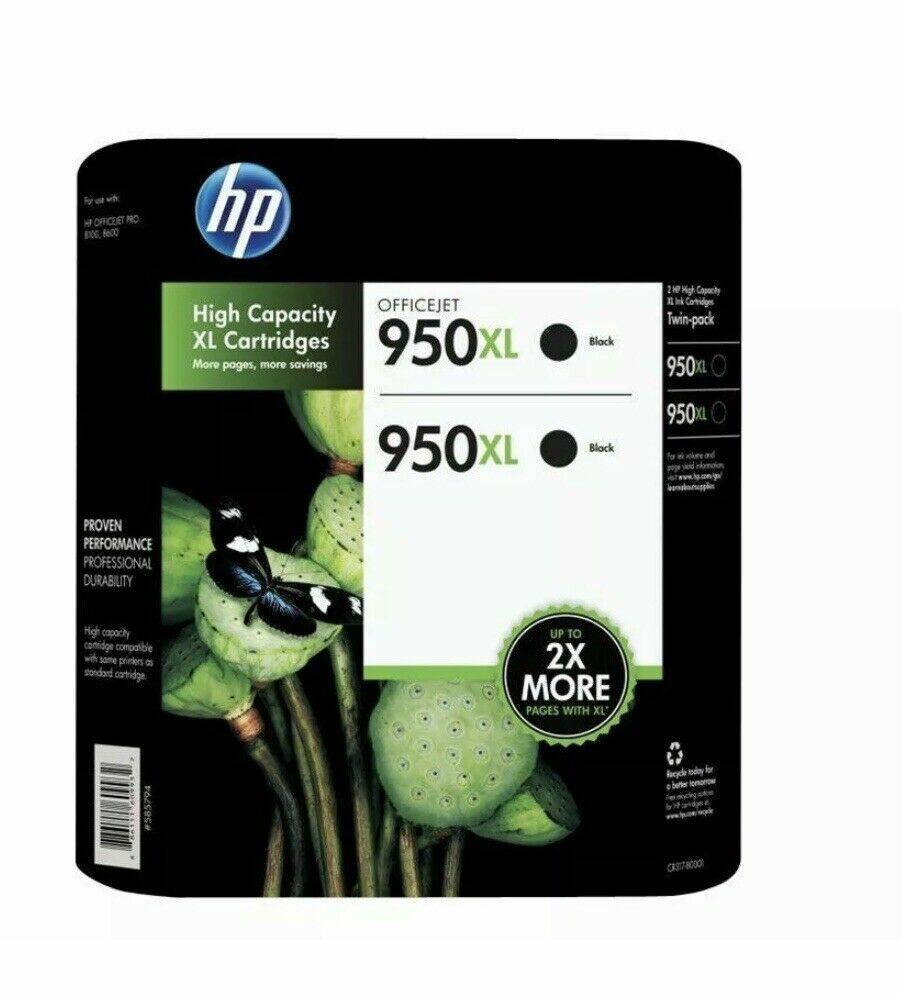 Genuine HP 950XL High Yield 2 Pack Black Ink Cartridges Exp 12-2016 Office Jet