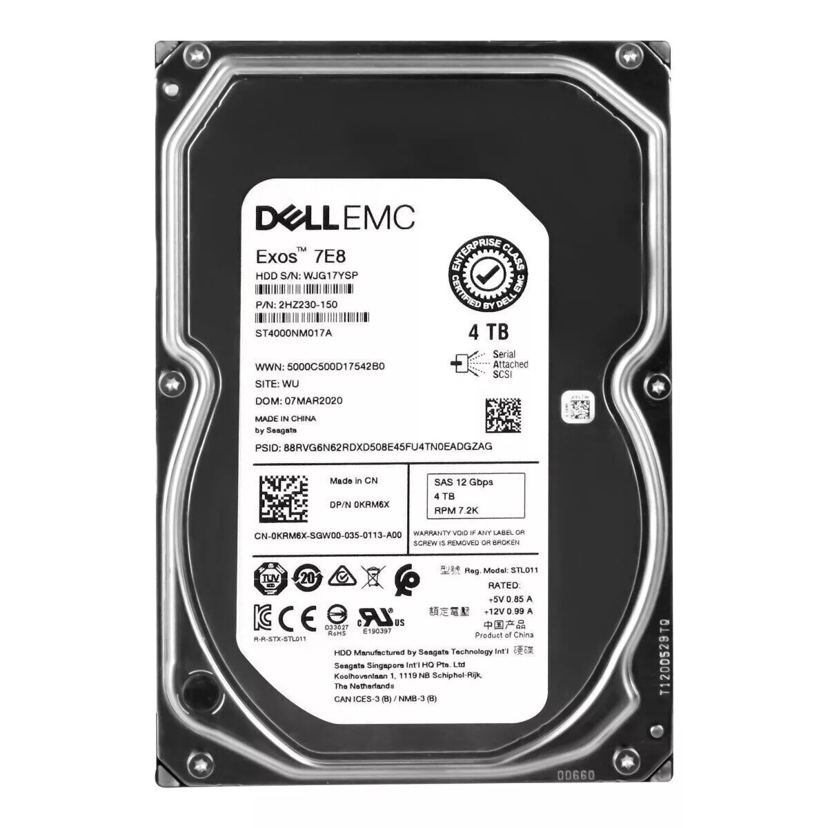Dell EMC ST4000NM017A 4TB 3.5" 12 Gbps 7.2K RPM SAS Drive 0KRM6X KRM6X