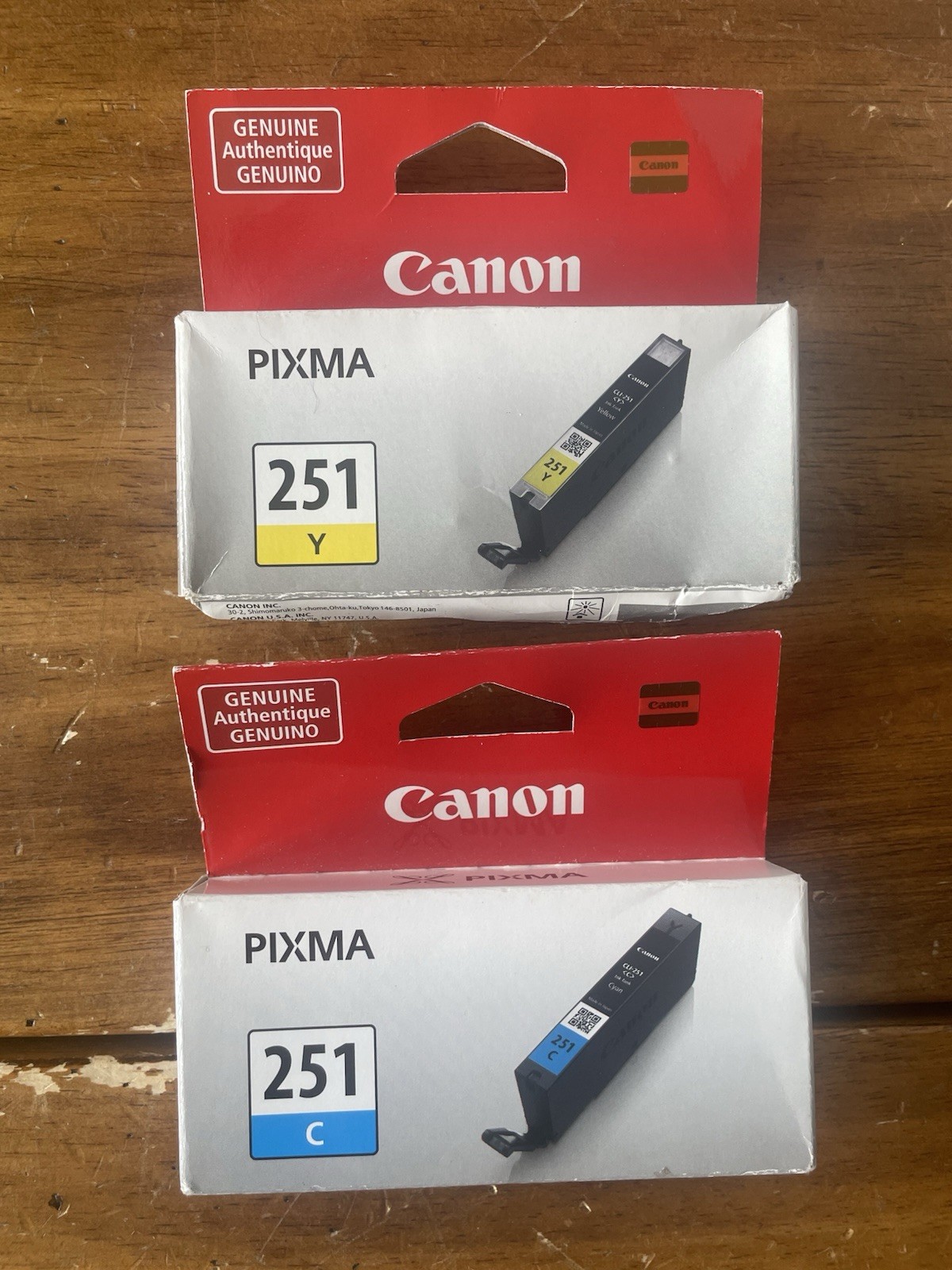 Lot 2 NEW GENUINE OEM Canon 251C 251Y Cyan Yellow Standard Yield Ink Cartridge