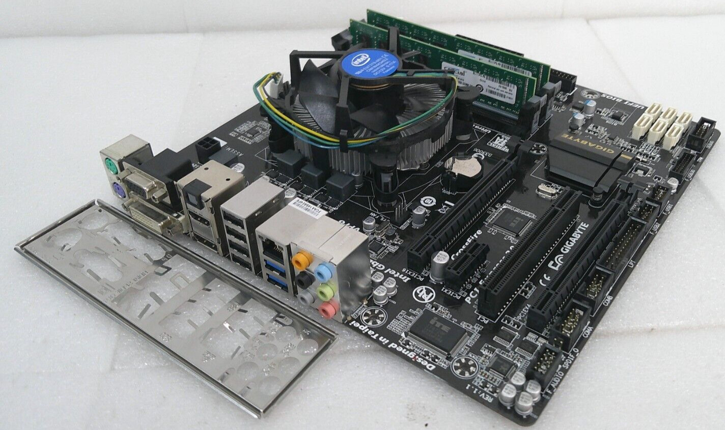 Gigabyte GA-Q87M-D2H MB W/ Intel SR14E, Heatsink, Fan, 16GB DDR3, & I/O Shield