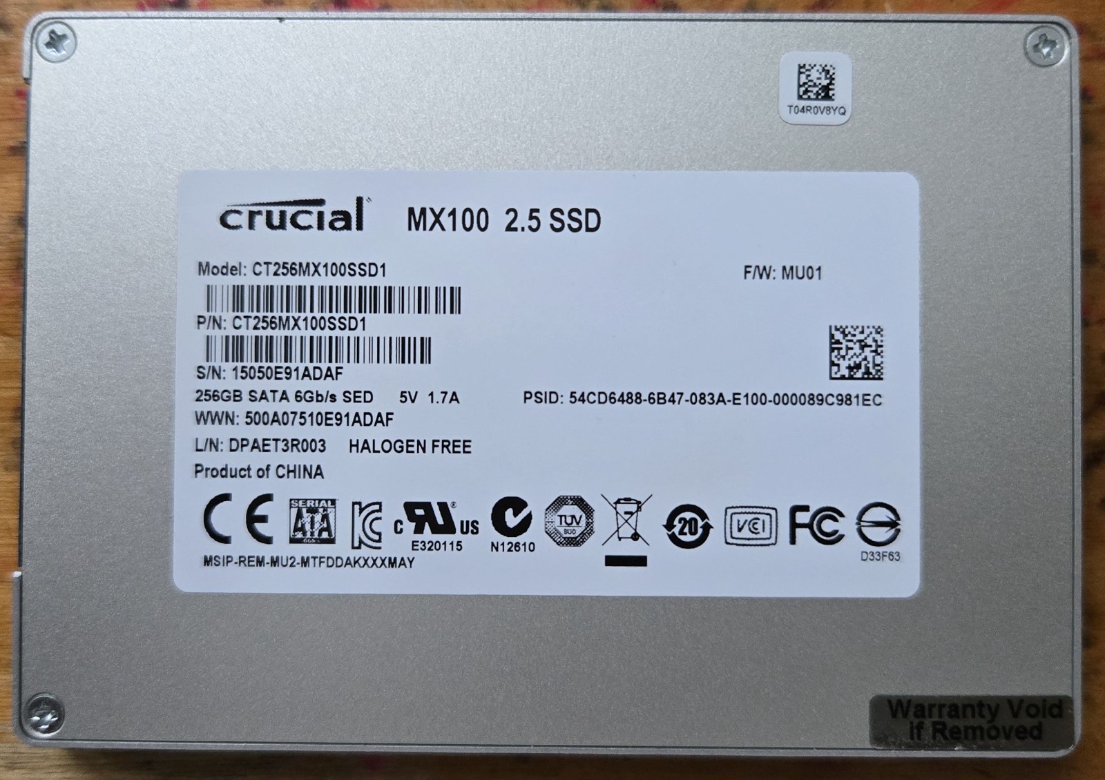 Crucial MX100 CT256MX100SSD1 256GB 2.5" SSD - USED