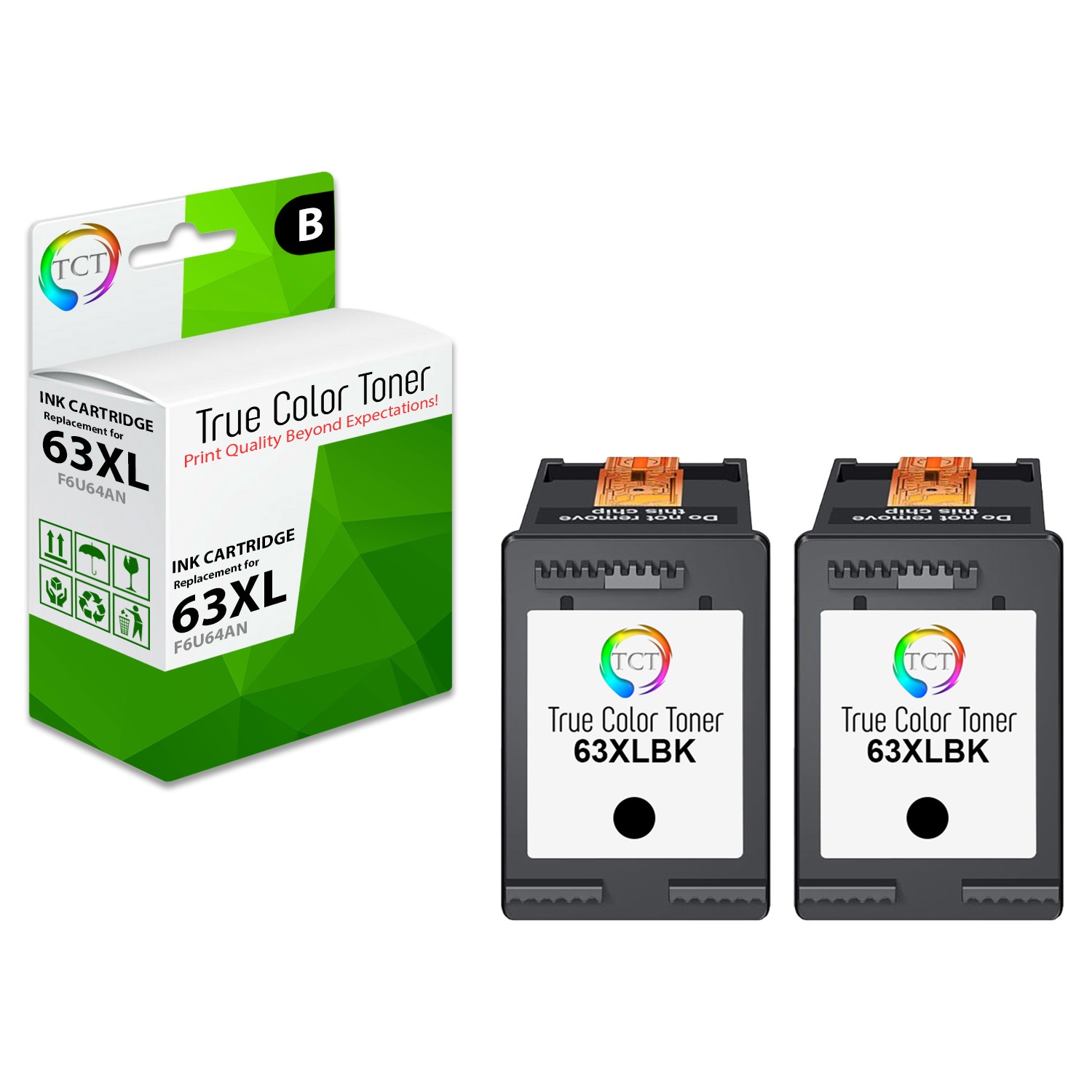 2PK TCT Premium 63XL Black HY Compatible for HP Deskjet 1110 2130 Ink Cartridge