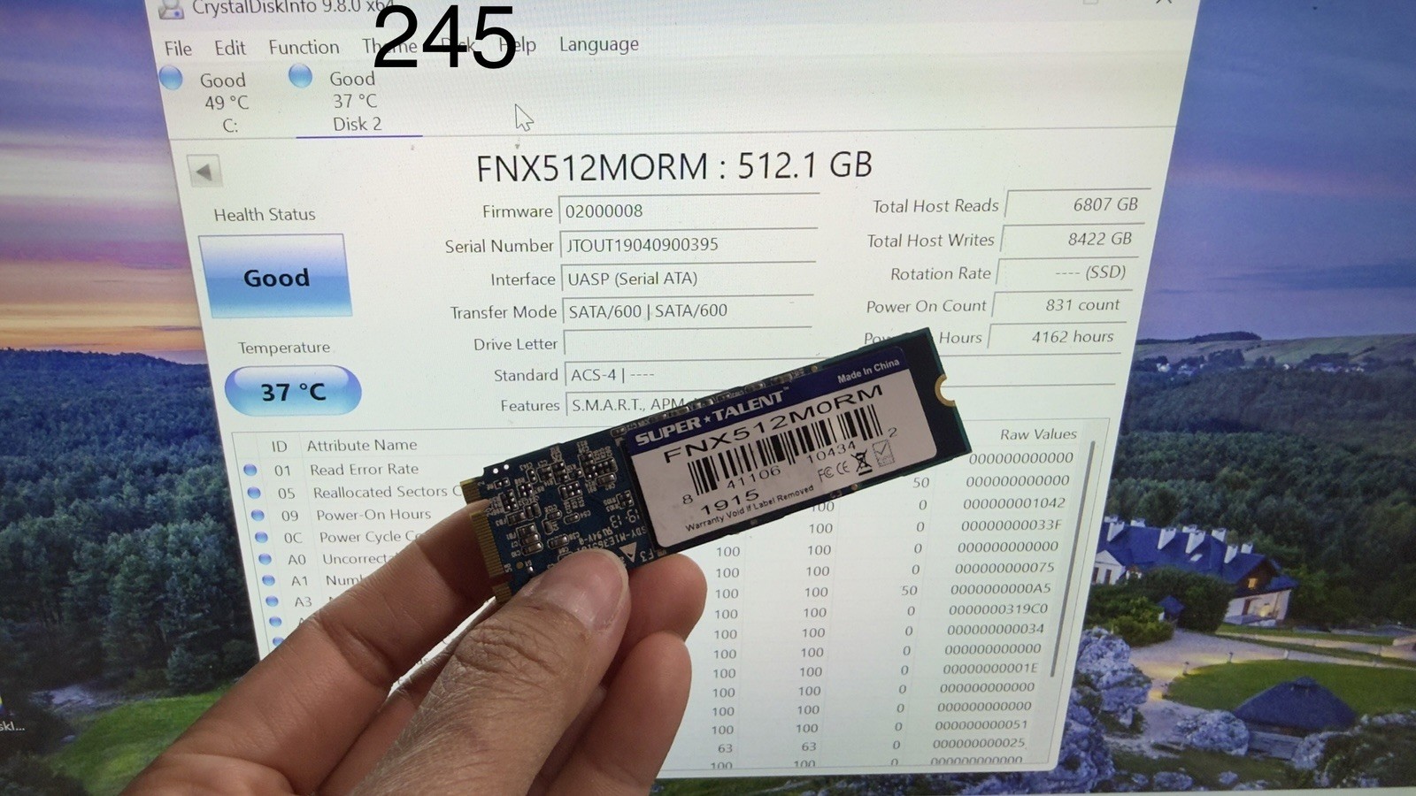 Super Talent 512GB FNX512MORM M2 SSD 2280 Health Good