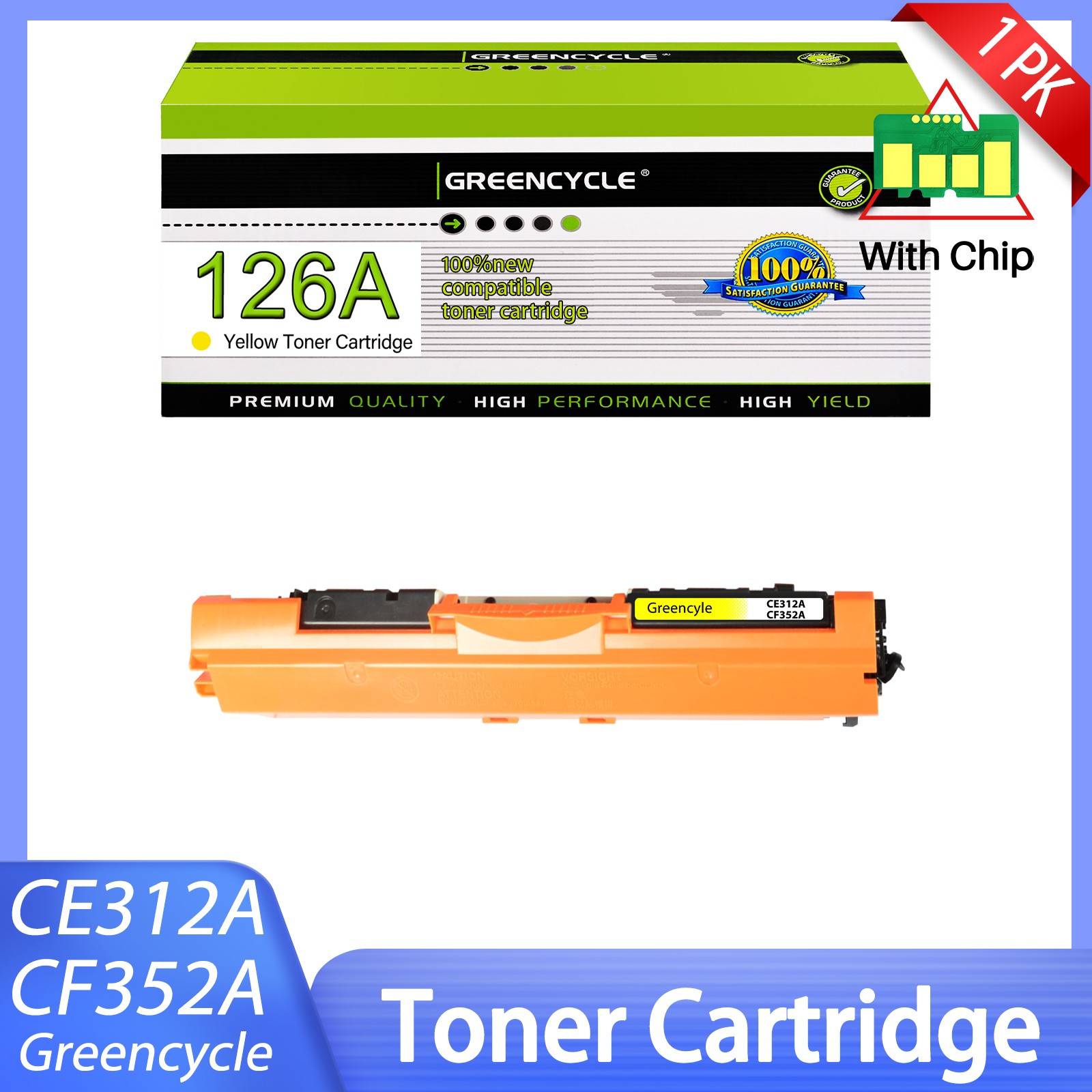 1PK 126A CE312A Yellow Toner for HP Color Laserjet CP1020 CP1025 CP1025nw M275