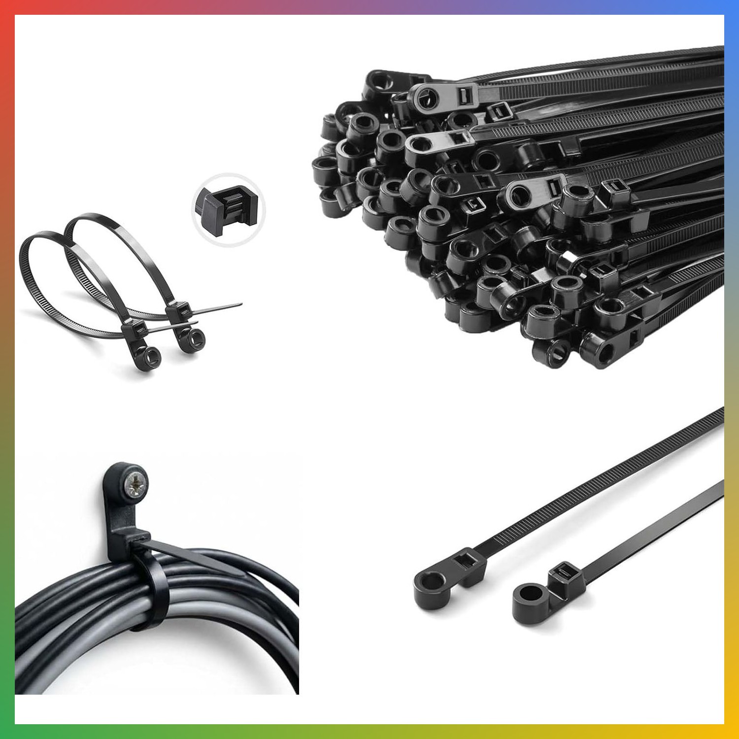 8 Inch Black Heavy Duty Cable Ties 200 Pcs Screw Hole UV Weather Resistant