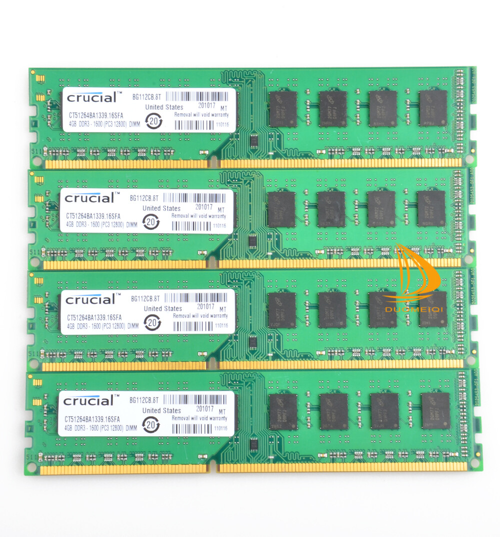 Crucial 16 GB 4x 4 GB 2Rx8 DDR3 RAM PC3-12800U 1600Mhz DIMM Desktop Memory CL11