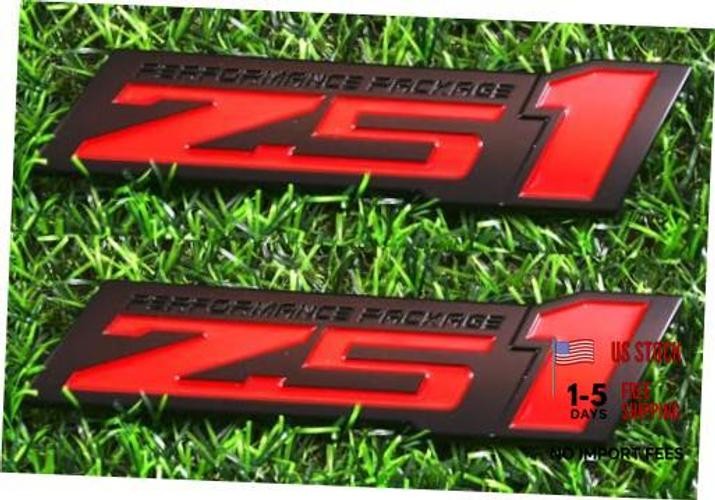 2pcs Z51 Performance Package Emblem Engine Hood 3D Badge Decal Black Red