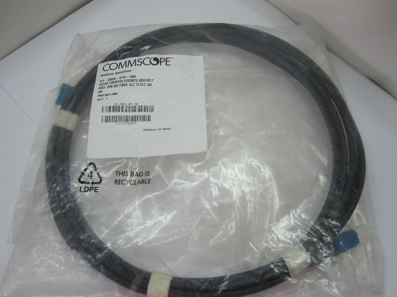 Commscope FJ-2SM-015-5M HELIAX FIBERFEED DLC-DLC SM Distribution Fiber 5 METER