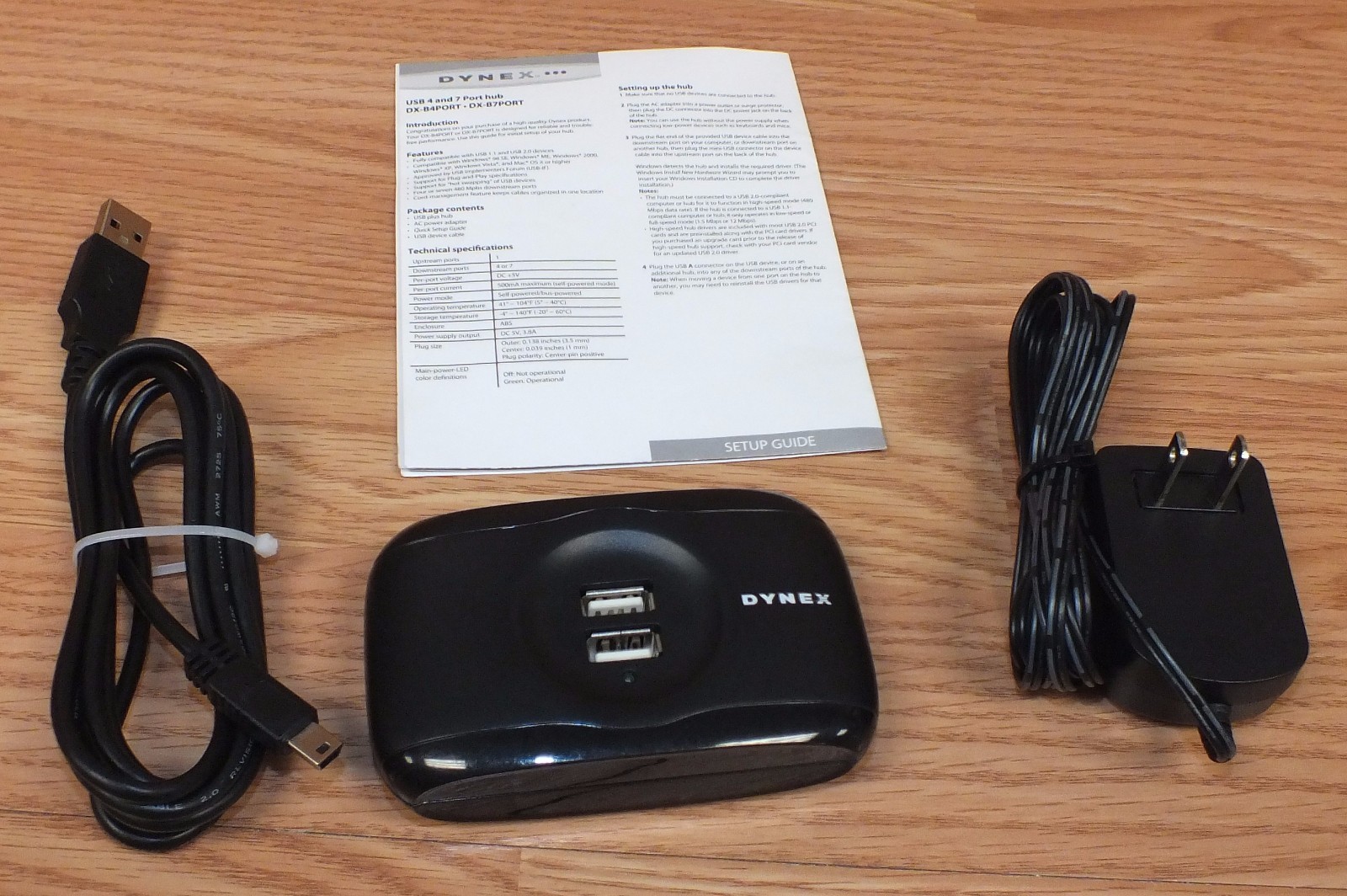 Genuine Dynex (DX-B7PORT) Small Black USB 2.0 7 Port Hub w/ Power Supply *READ* 
