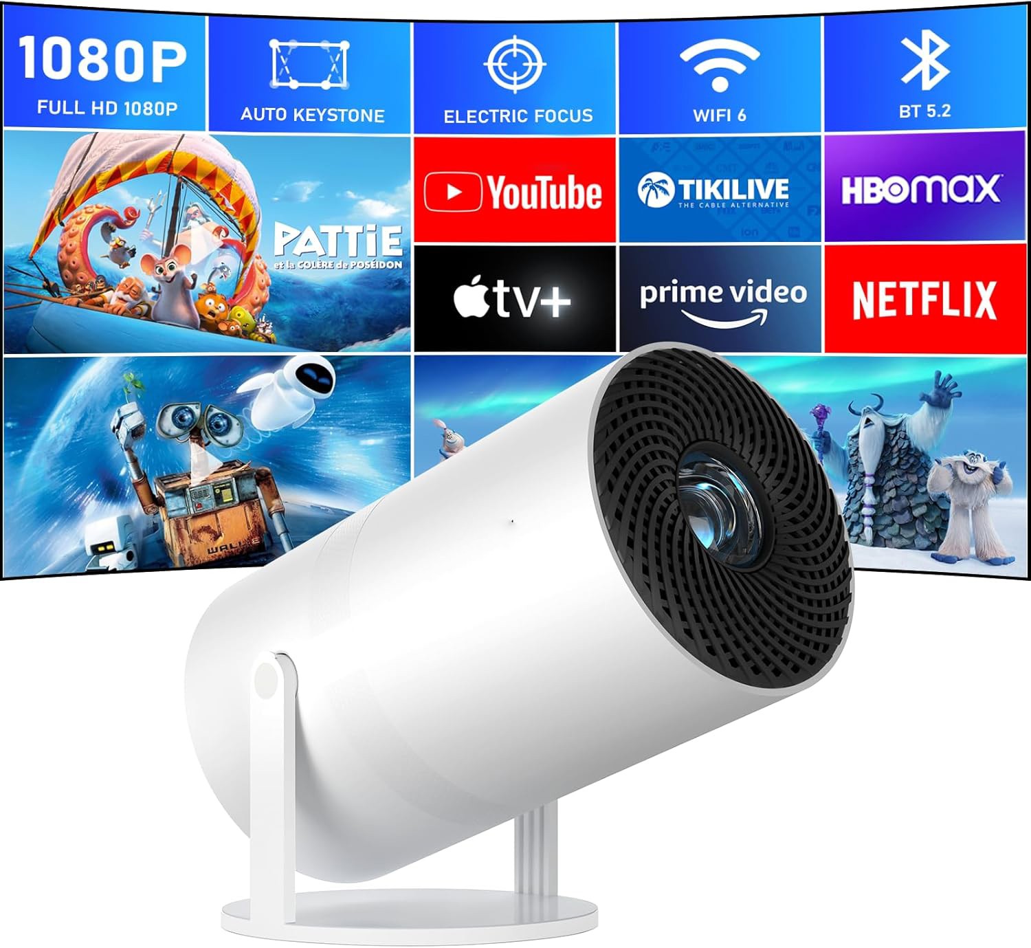 4K Mini Projector 8000 Lumens 1080P 5G WiFi Bluetooth Video Home Theater Remote