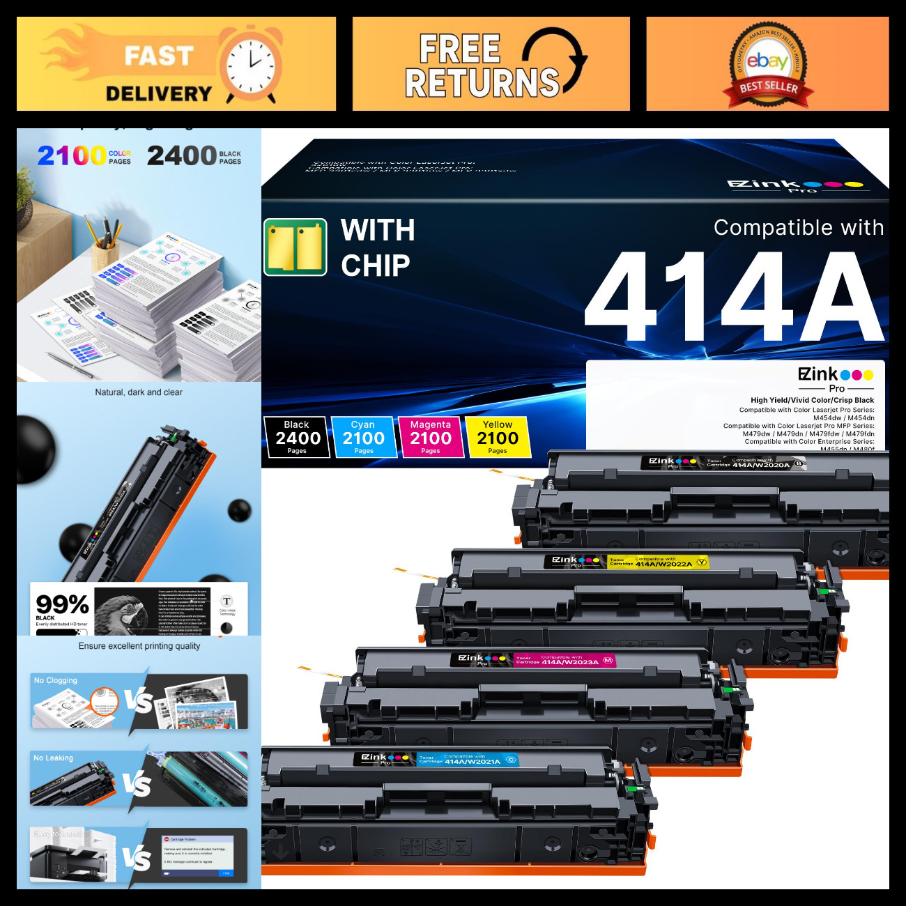 414A Toner Cartridges 4 Pack Compatible for MFP M479fdw M454dw 414X High Yield
