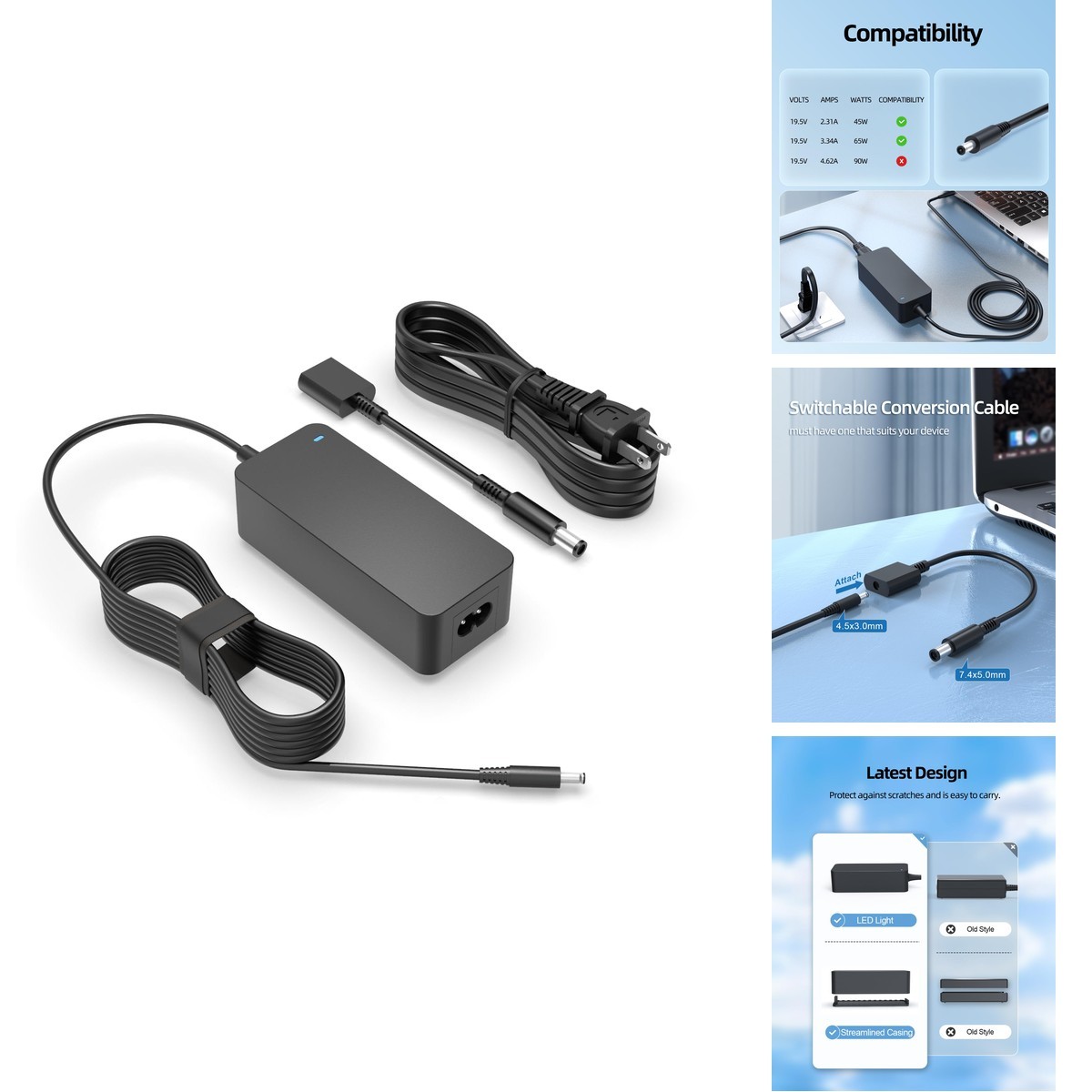 Superer Charger Dell Laptop Charger, 65W, 45W, Compact Design, All Round