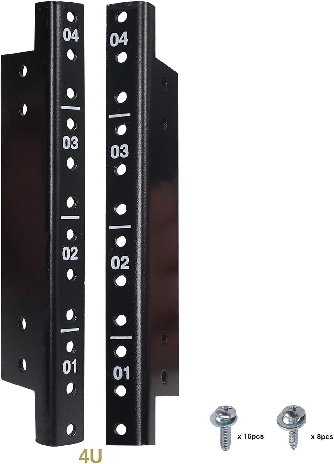 4U Steel Rack Rails 2 Pack Black Powder Coated Finish With Mounting Screws Set