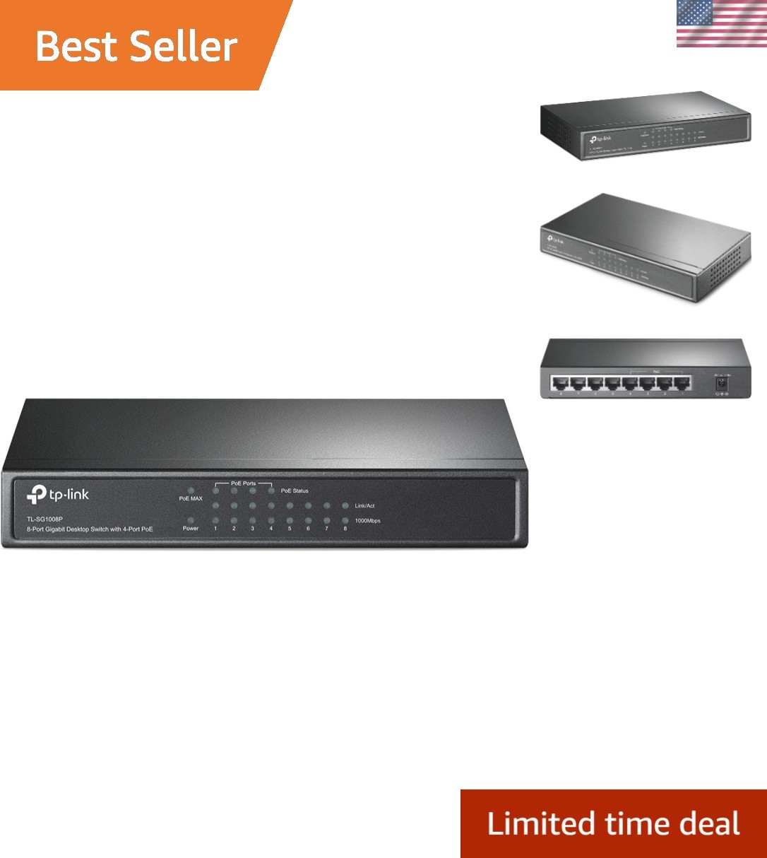 Flexible 8-Port Gigabit Switch w/ 4 PoE+ Ports and QoS - Lifetime