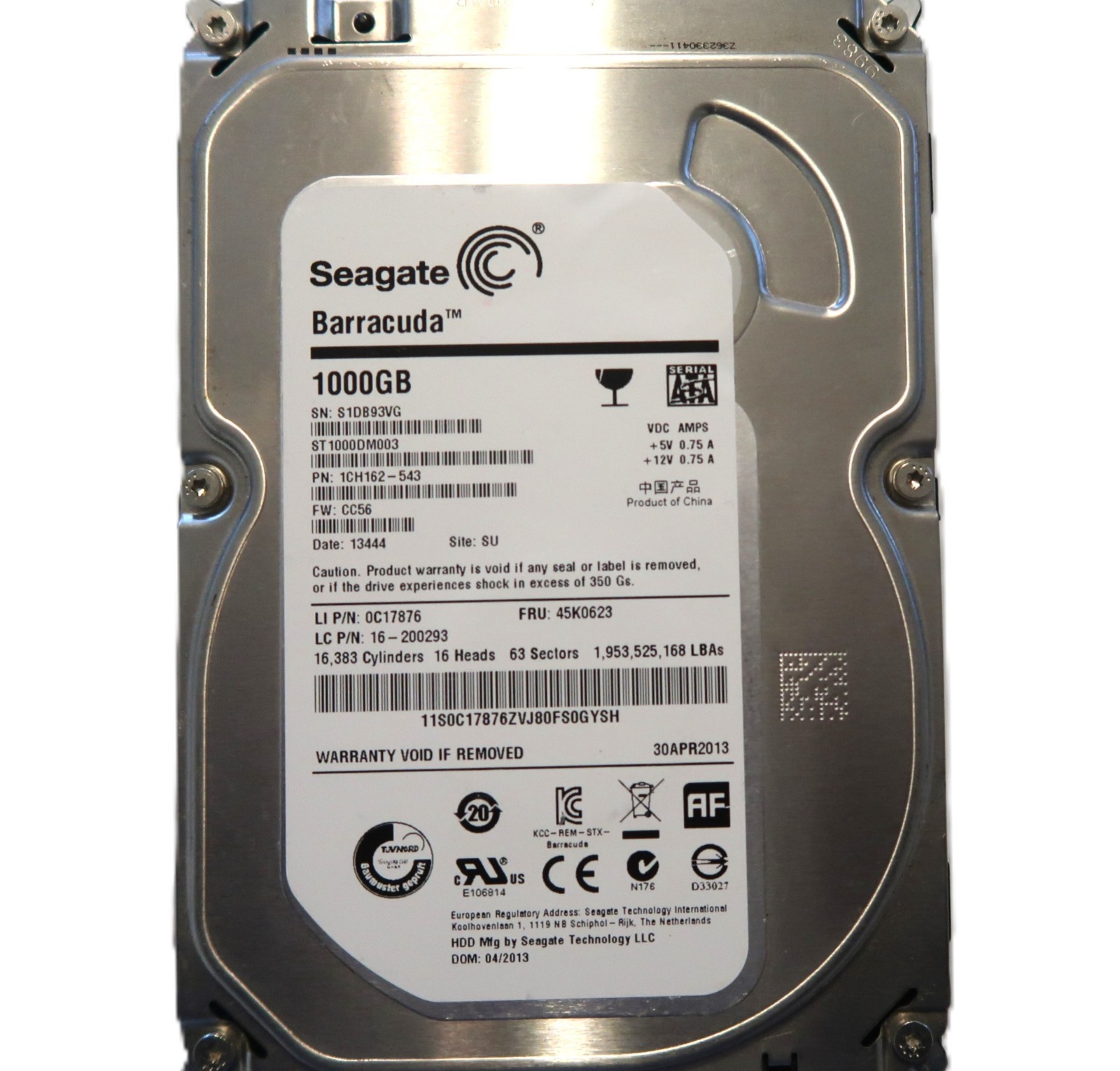 Seagate ST1000DM003 1CH162-543 CC56 (S1DB) SU China 1TB 3.5" Sata HDD 04/2013