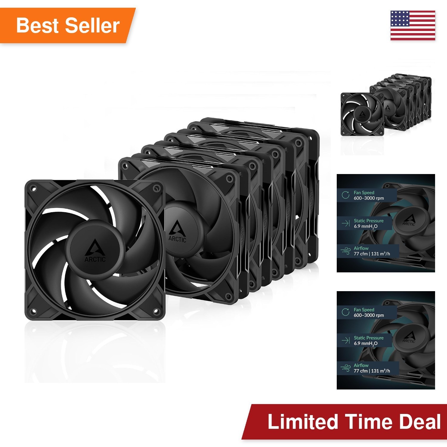 ARCTIC P12 Pro PST - 5 Pack - Powerful Premium Fan, 120 mm PWM Fan with Y-Cable