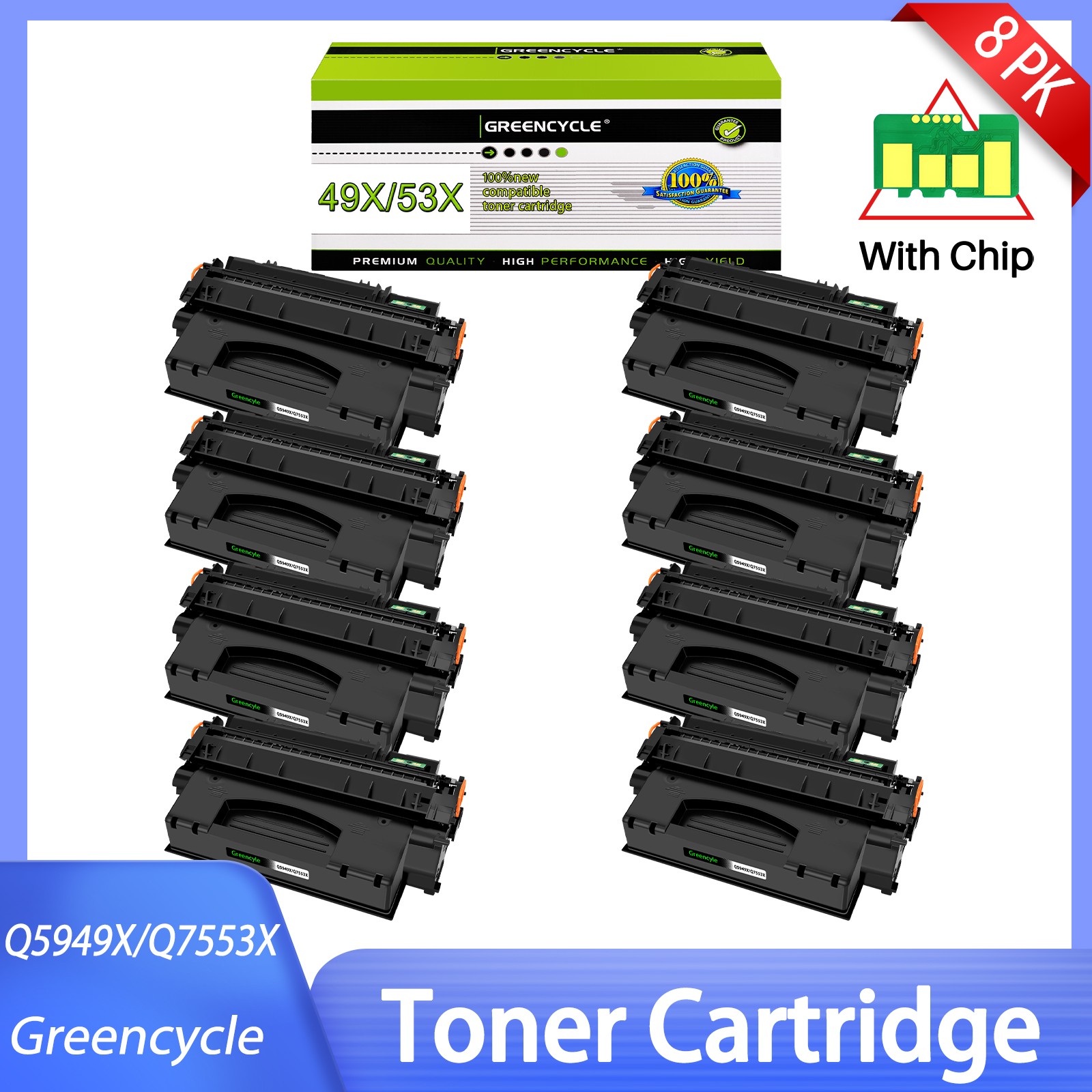 8PK High Yield Q5949X 49X Toner Cartridge for HP LaserJet 1320 1320N 1320T 3390