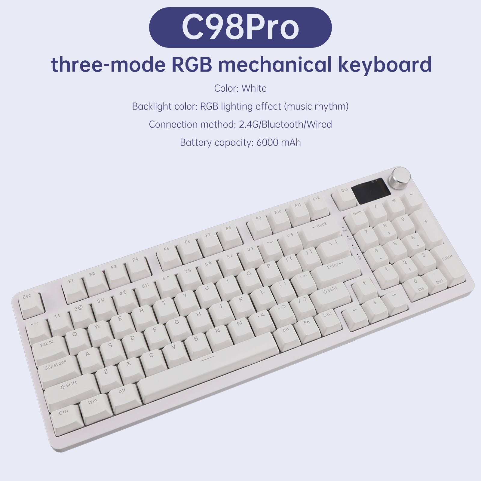 98-Key 2.4G Wireless Bluetooth Three-Mode Mechanical Keyboard RGB Hot-Swappable*