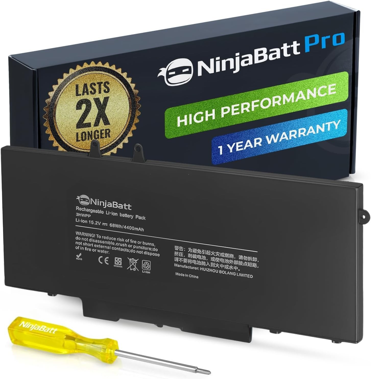 NinjaBatt PRO 3HWPP Laptop Battery 68Wh for Dell Latitude 5410 5510 5511