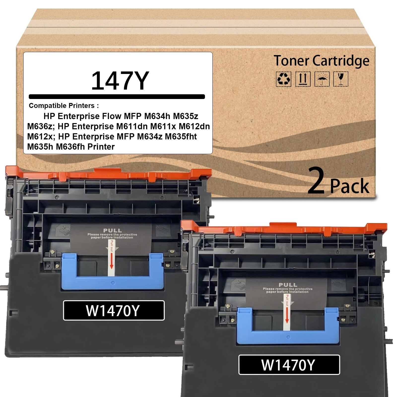 2 Pack 147Y W1470Y Black Toner Cartridge for HP Enterprise M611 M612 MFP M634