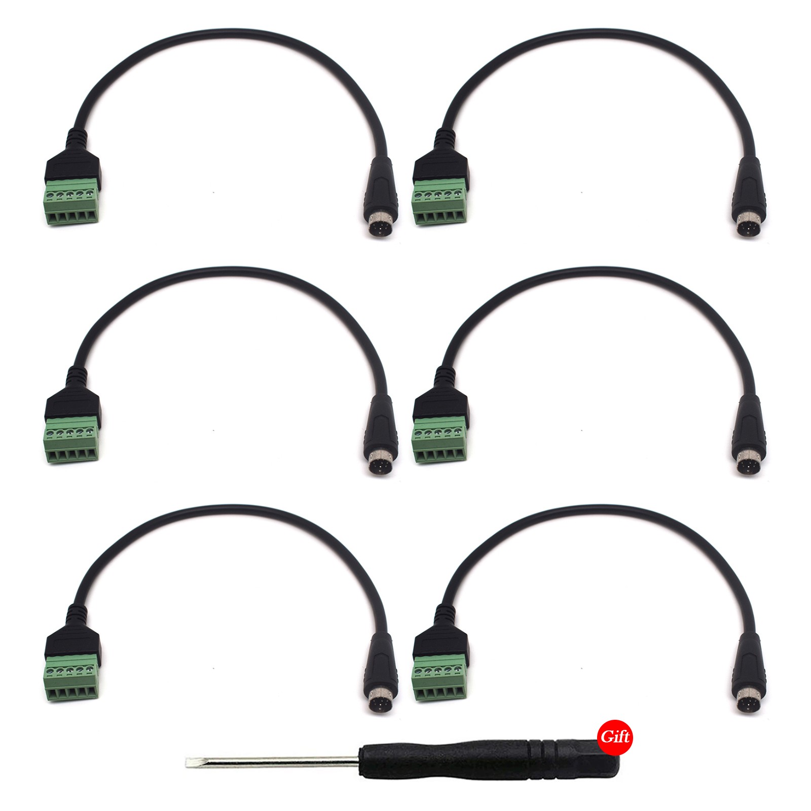 6pcs 8-Pin Mini DIN Male to 5-Pin Screw Terminal Block Cable DIY Wiring Adapter