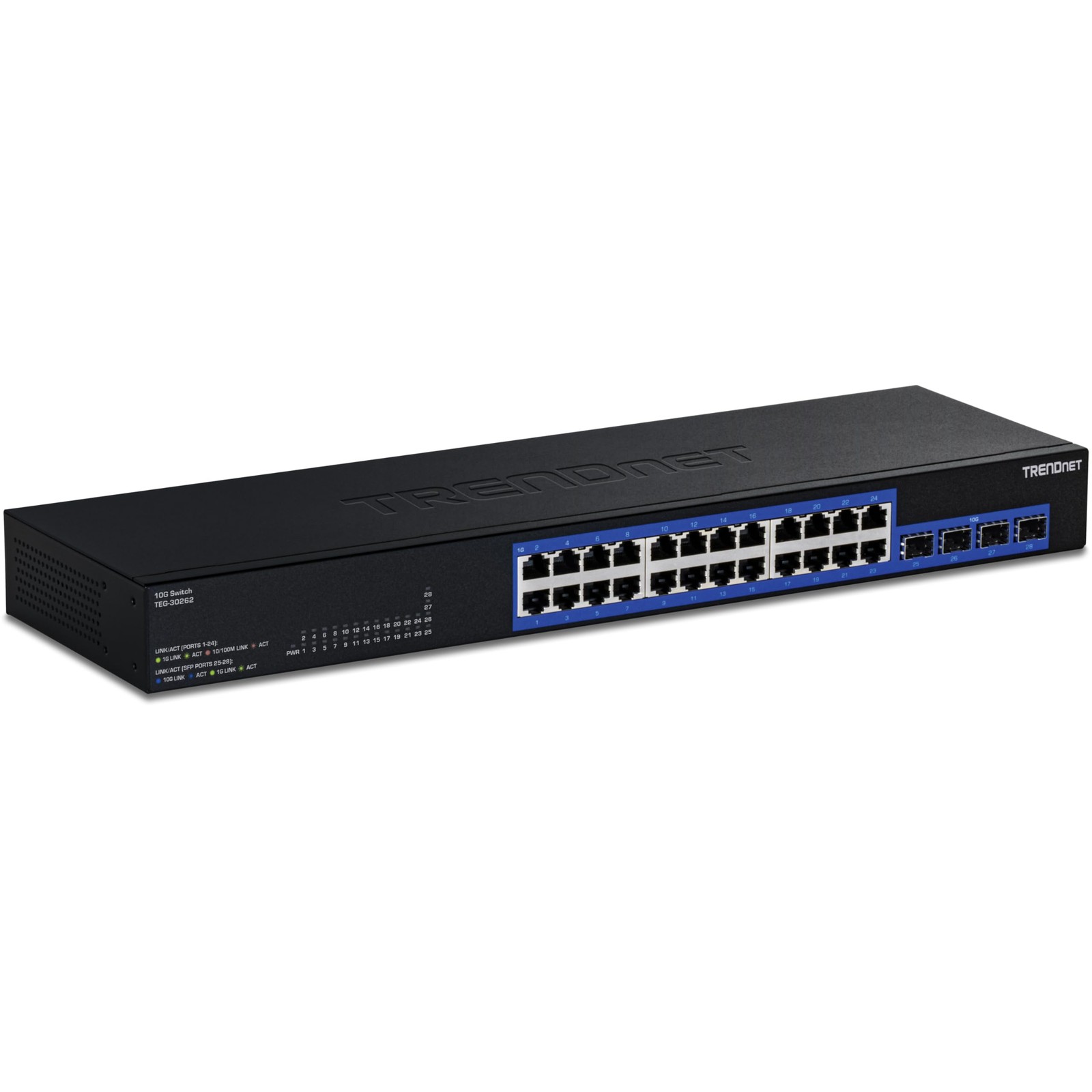 28-Port Gigabit Switch with 4 x 10G SFP+ Ports, TEG-30262, 24 x Gigabit Ports, 4