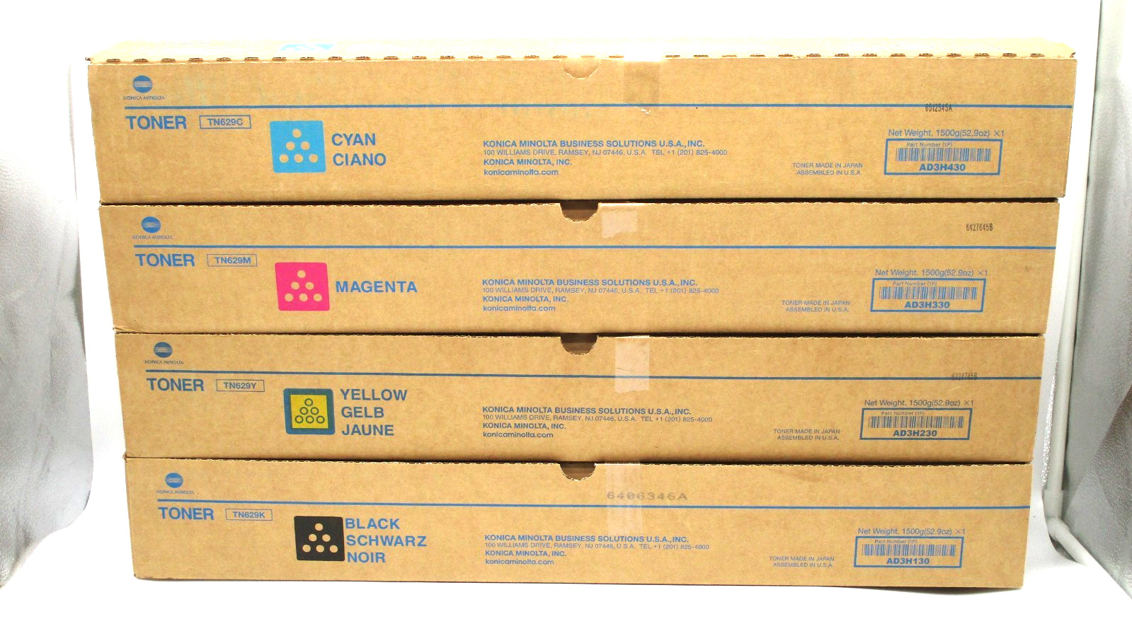 Genuine Konica Minolta TN629K, TN629Y, TN629M, TN629C Color Toner Full Set New